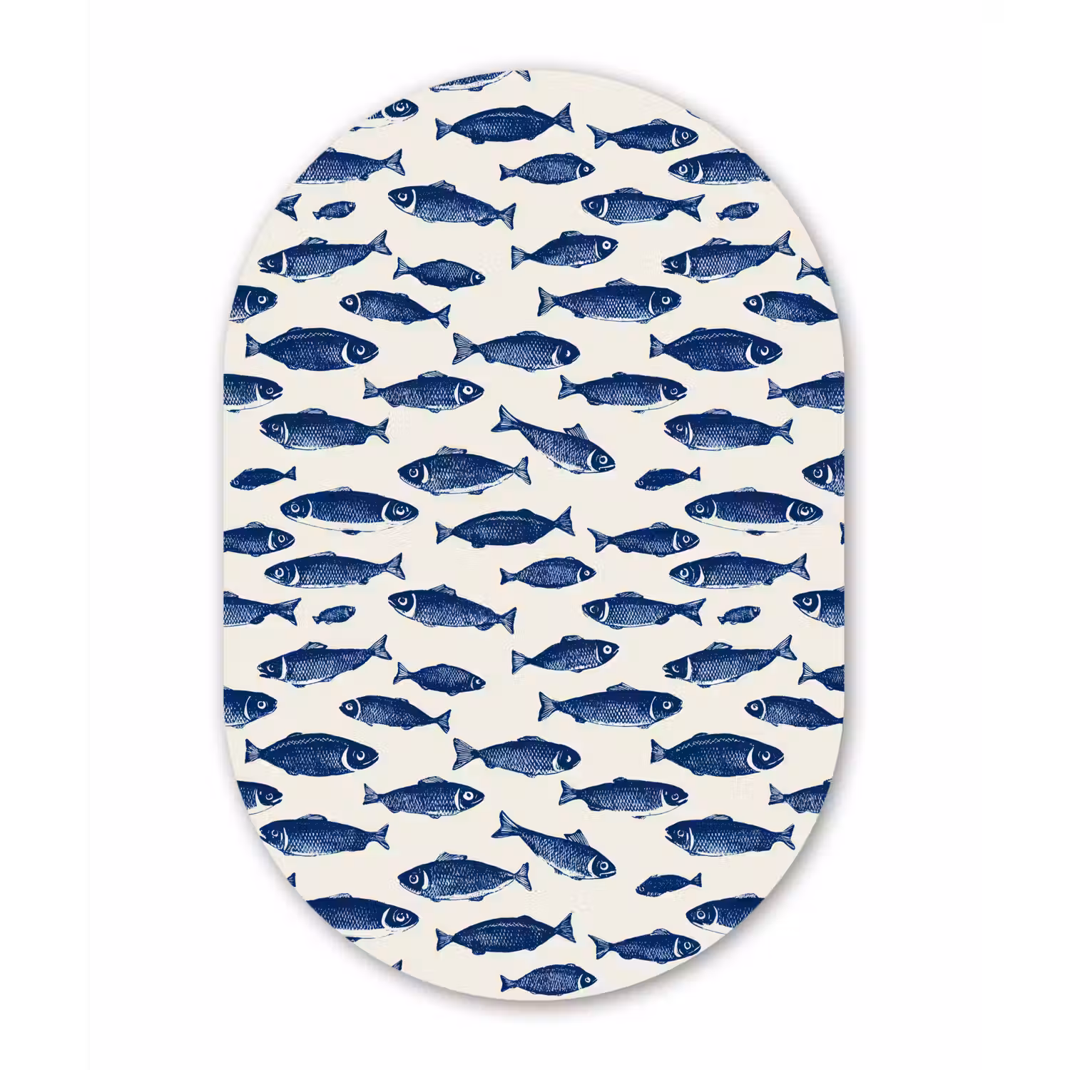 Vissen - Patroon - Blauw - Wit Wandcirkel Ovaal Forex klein 630 -3d