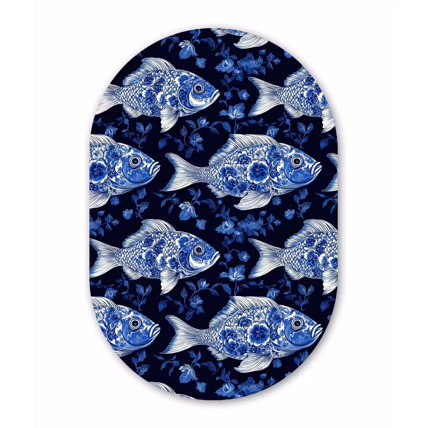 Vissen - Bloemen - Blauw Wandcirkel Ovaal Forex klein 630 -3d