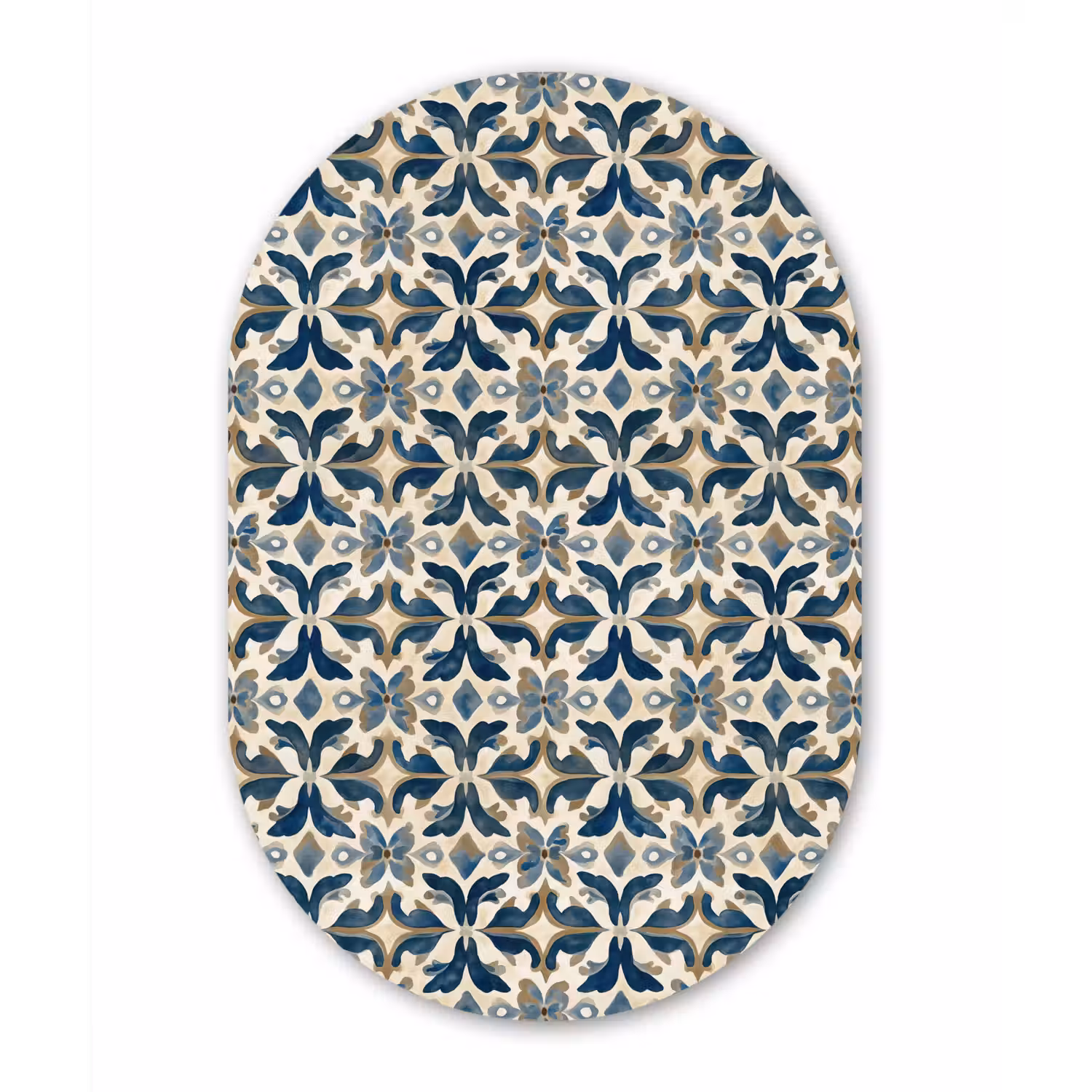 Tegel - Patroon - Blauw - Beige Wandcirkel Ovaal Forex klein 630 -3d