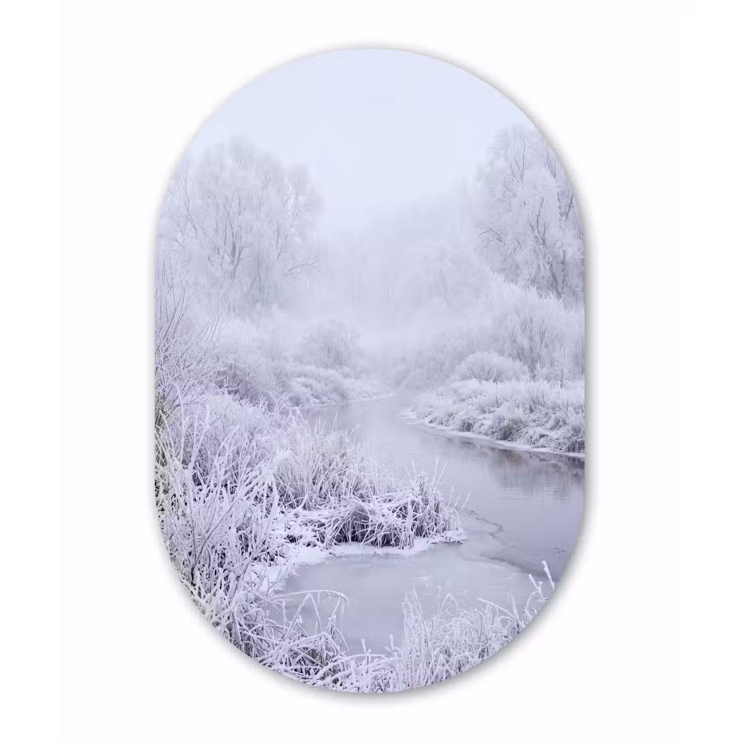 Rivier - Sneeuw - Bos - Winter - Schilderachtig Wandcirkel Ovaal Forex klein -3d