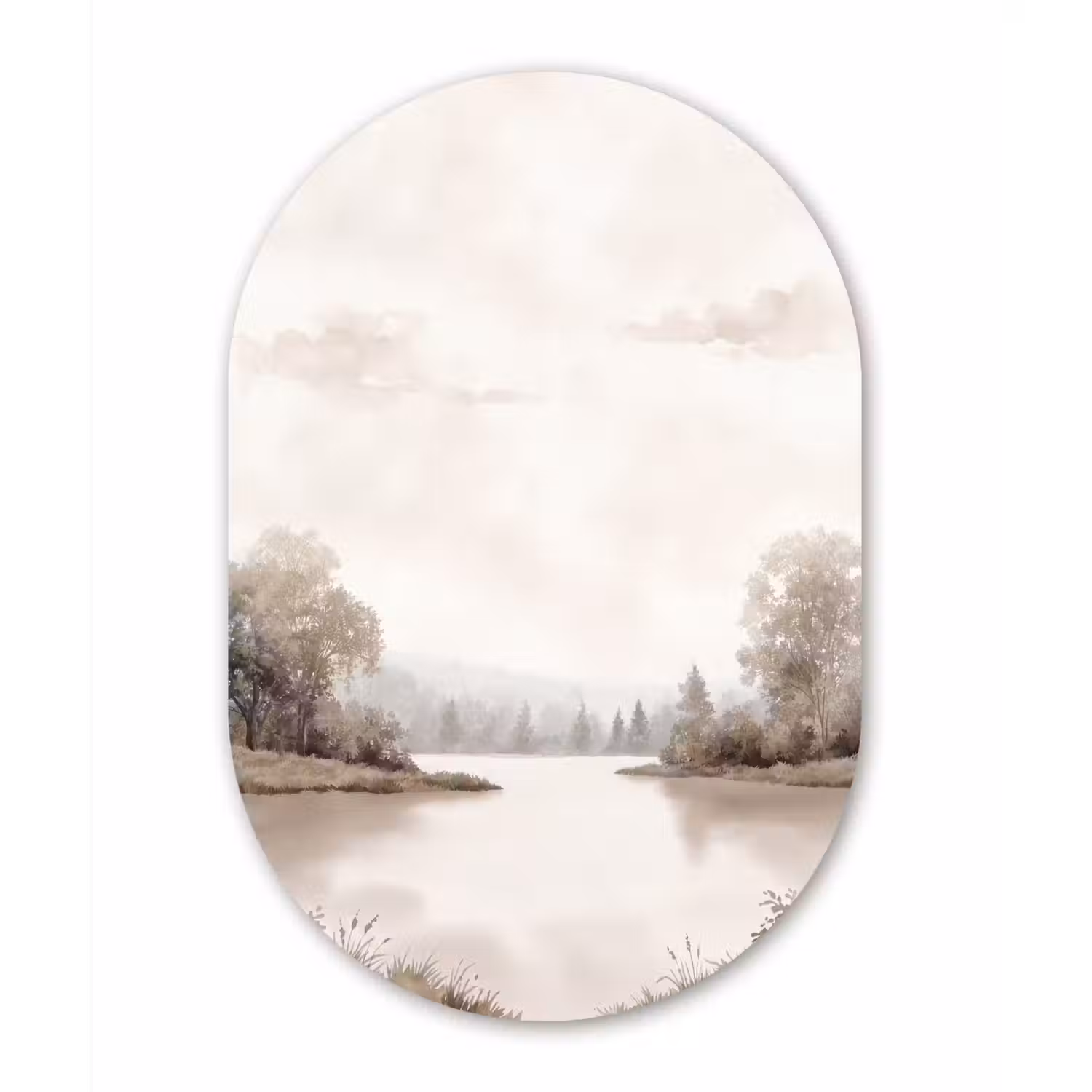 Rivierlandschap - Minimalistisch - Aardetinten Wandcirkel Ovaal Forex klein -3d