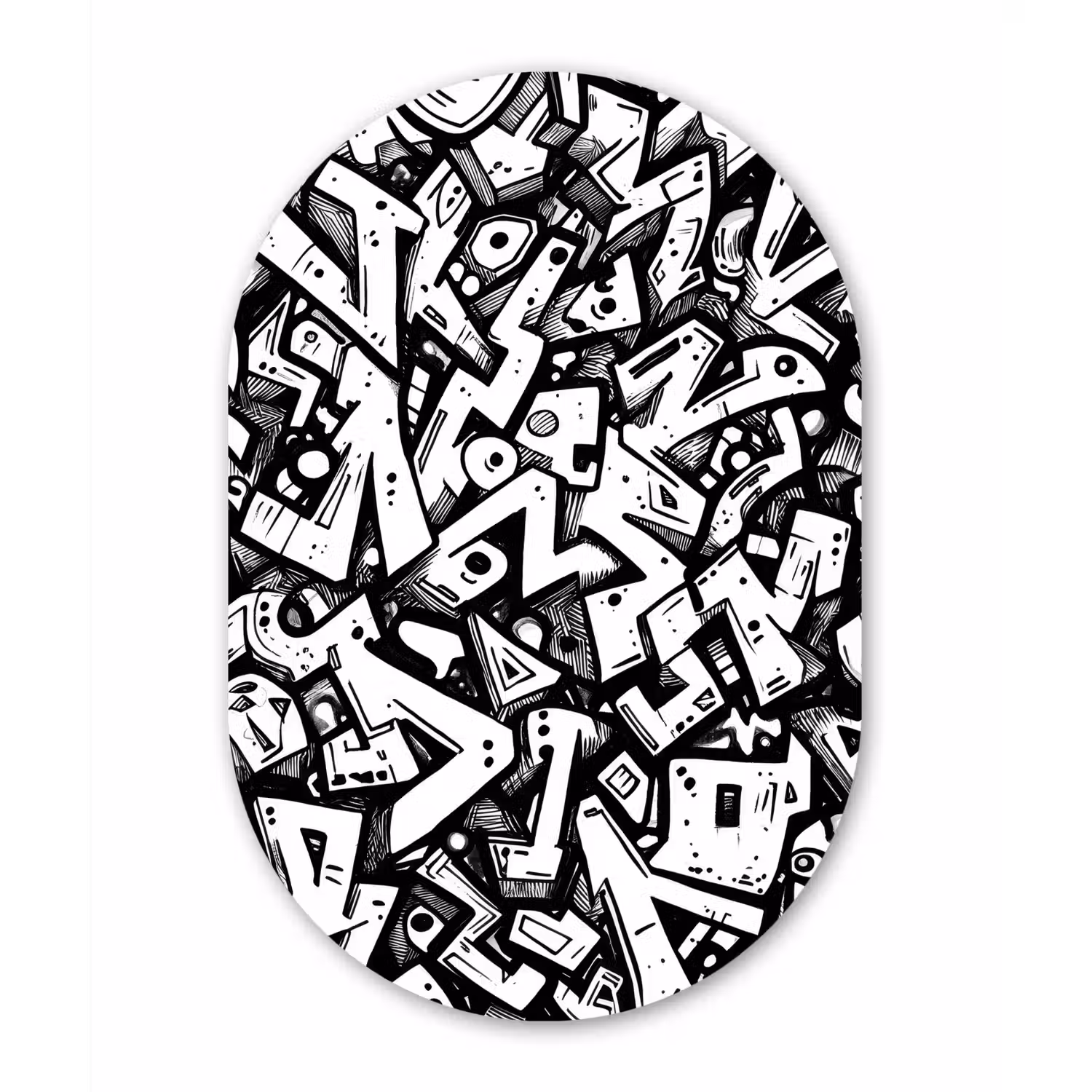 Vormen - Letters - Graffiti - Zwart Wandcirkel Ovaal Forex klein -3d
