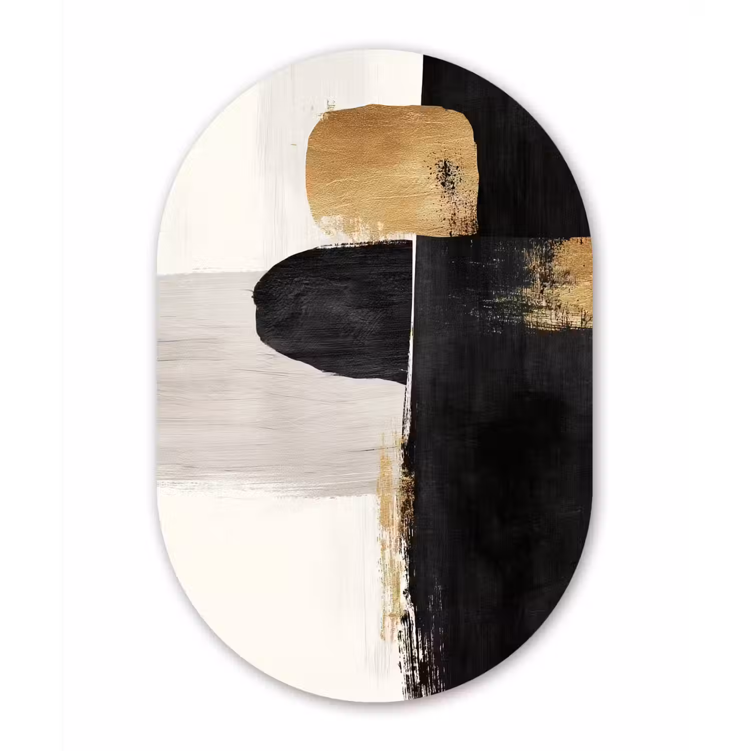 Vormen - Penseelstreken - Abstract - Goud Wandcirkel Ovaal Forex klein -3d