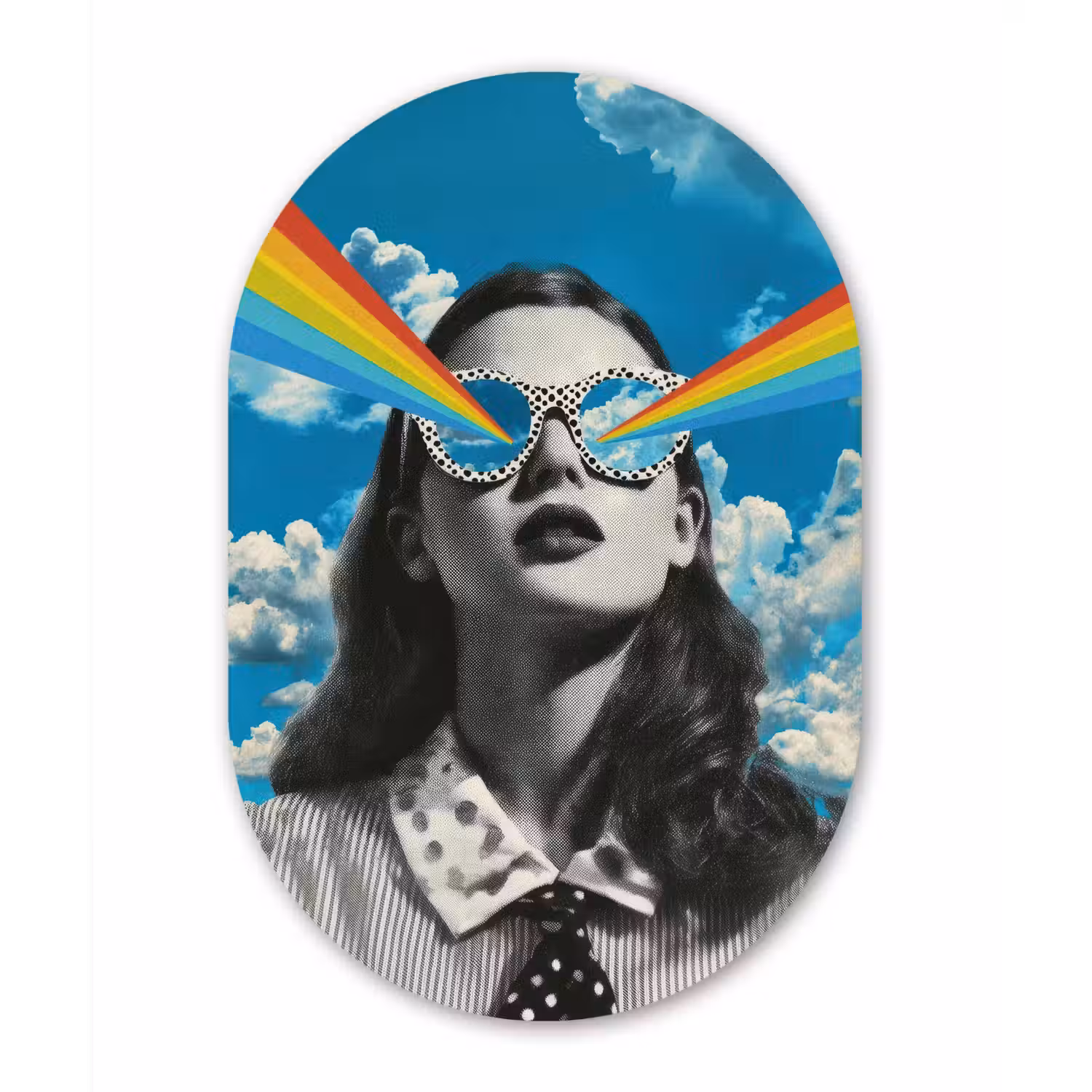 Vrouw - Bril - Regenboog - Wolken Wandcirkel Ovaal Forex klein -3d