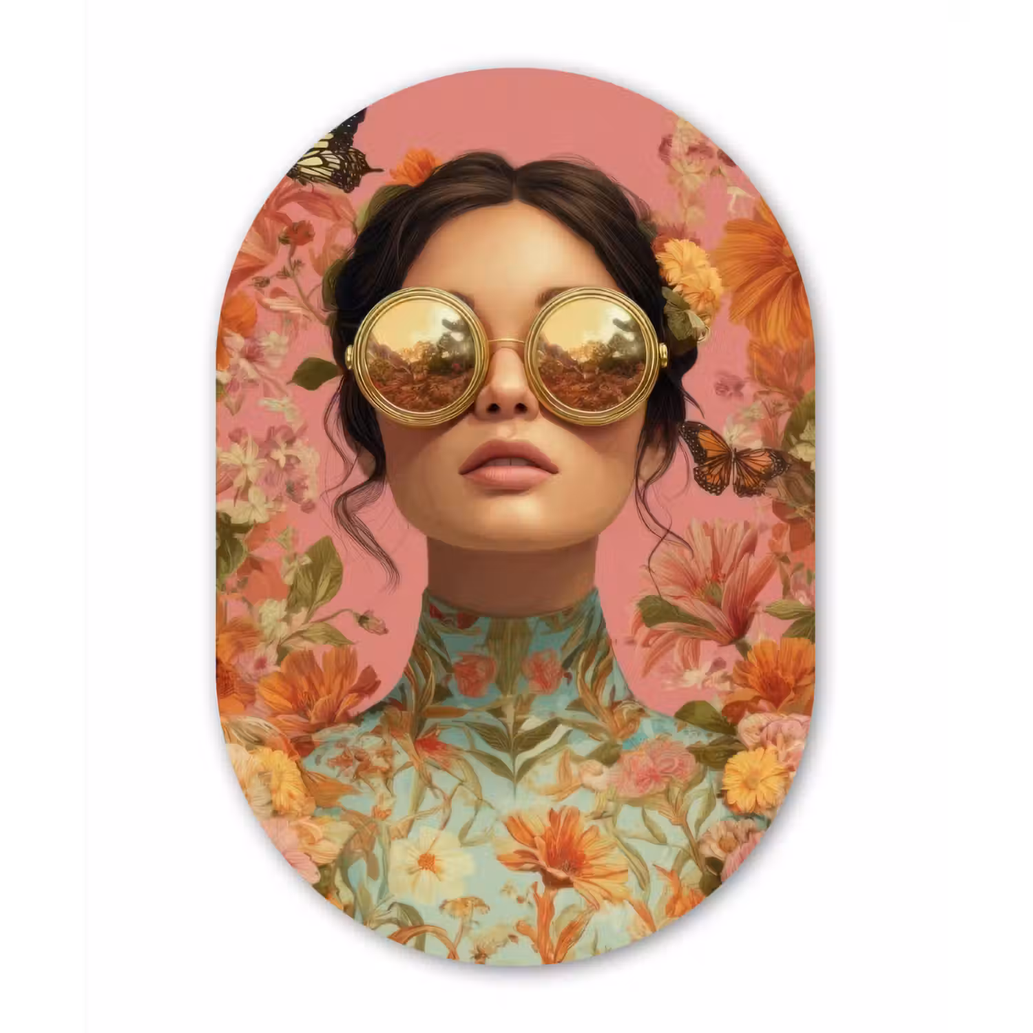 Vrouw - Bril - Roze - Bloemen Wandcirkel Ovaal Forex klein -3d
