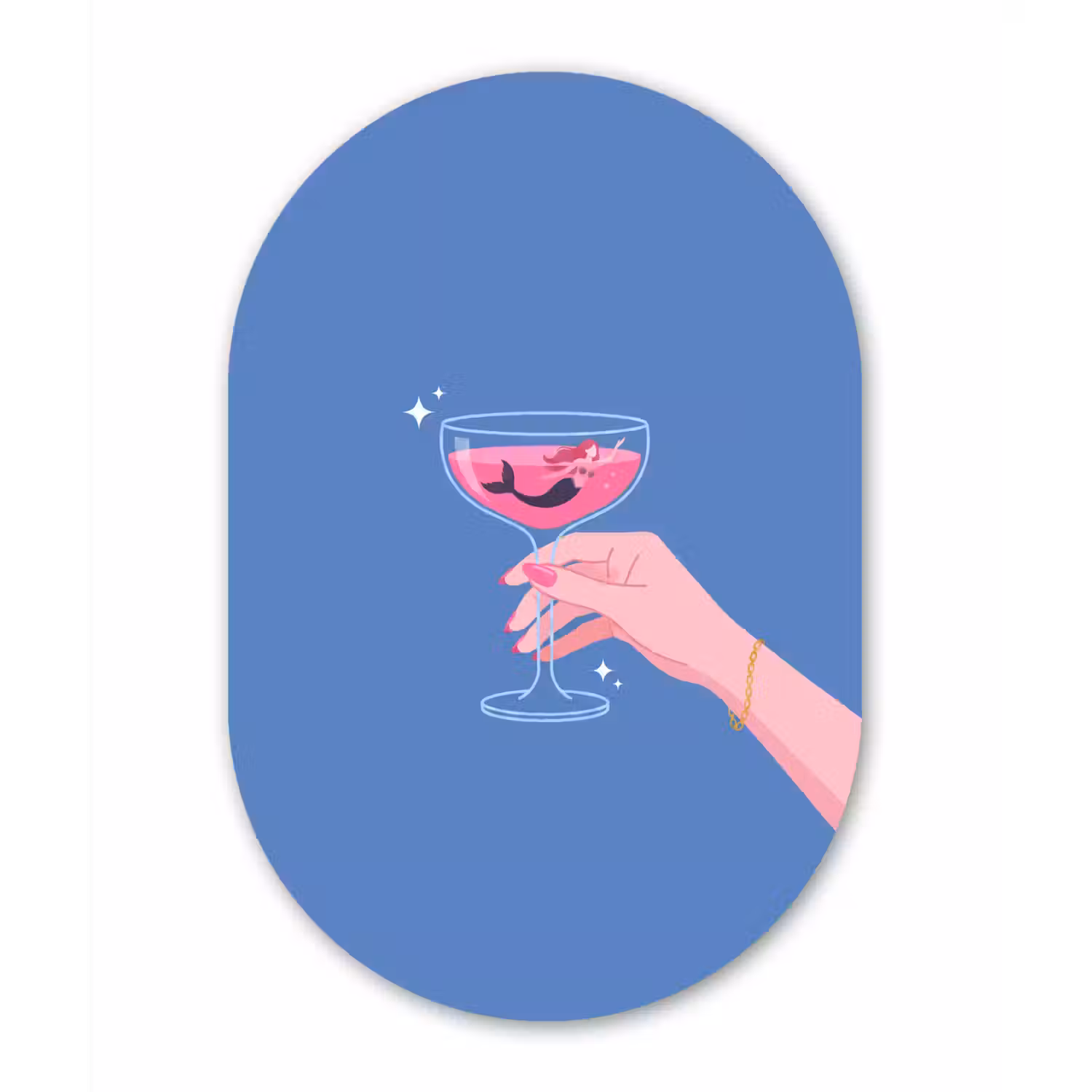 Vrouw - Glas - Abstract - Roze - Blauw Wandcirkel Ovaal Forex klein -3d