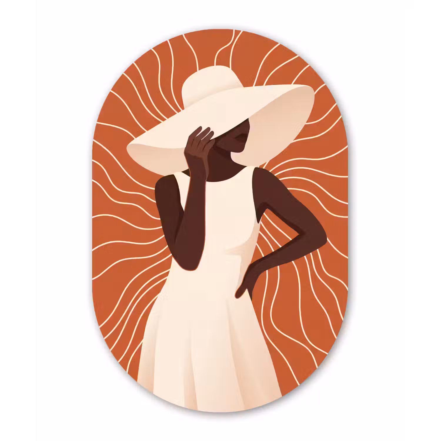 Vrouw - Hoed - Portret - Modern - Beige Wandcirkel Ovaal Forex klein -3d