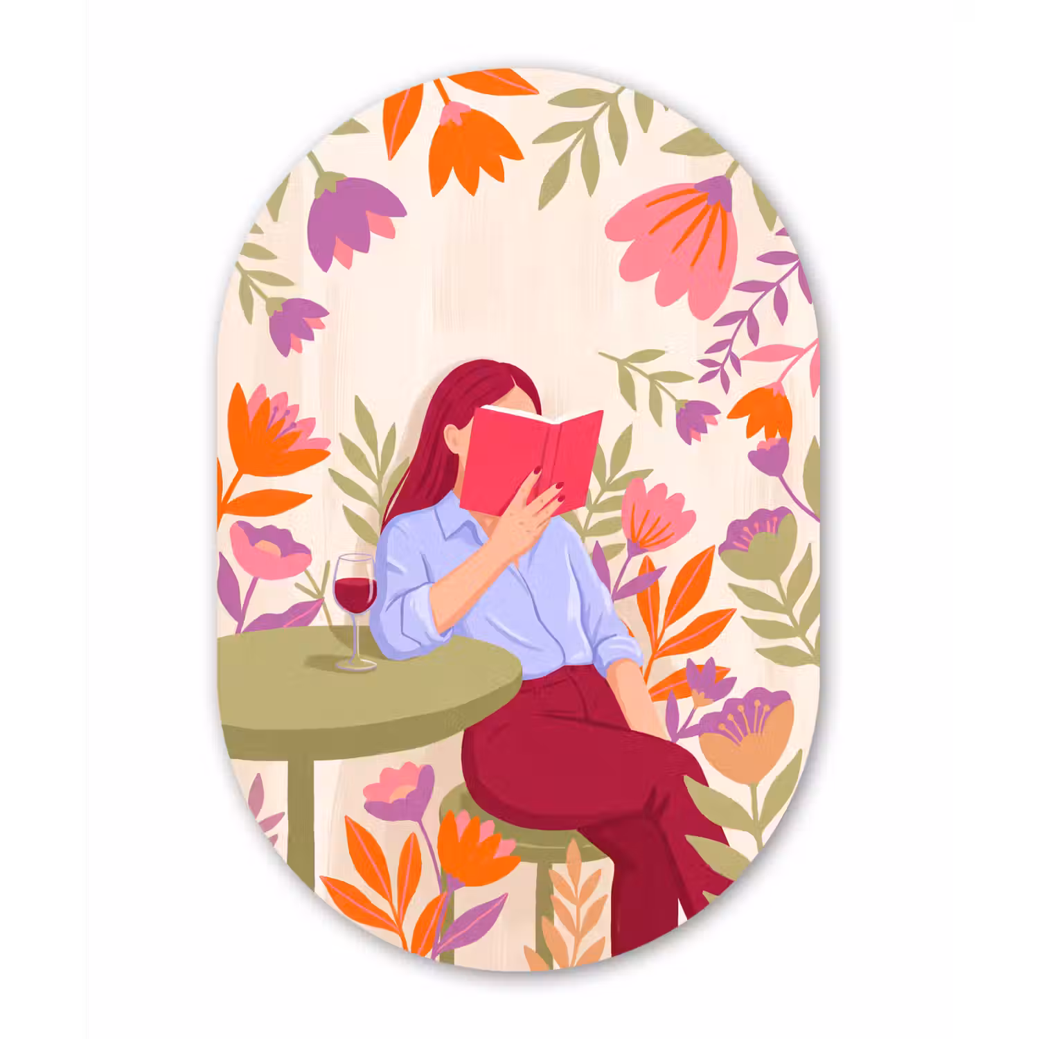 Vrouw - Lezen - Thuis - Modern - Bloemen Wandcirkel Ovaal Forex klein -3d