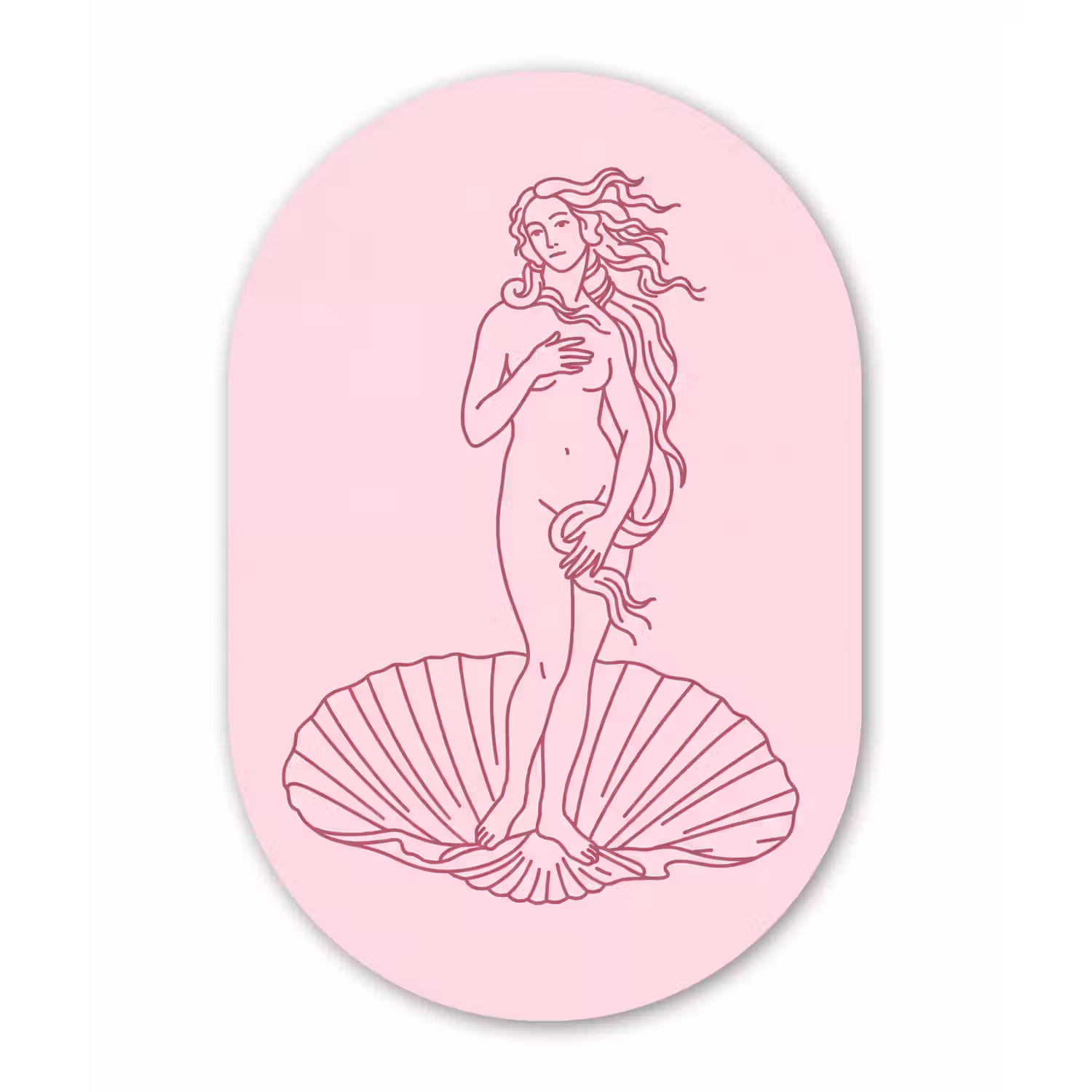 Vrouw - Schelp - Kunst - Lijntekening - Roze Wandcirkel Ovaal Forex klein -3d
