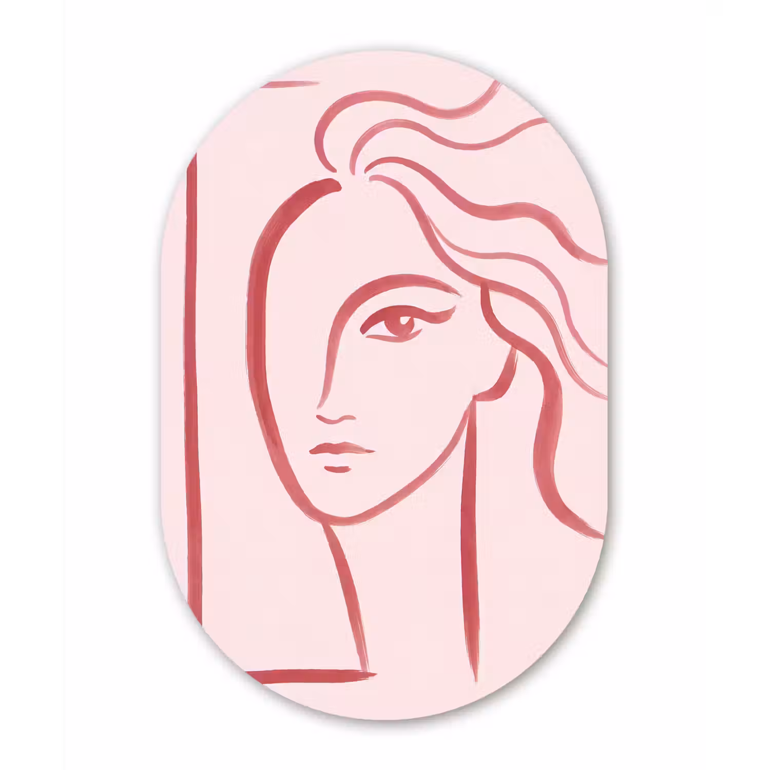 Vrouw - Portret - Abstract - Lijnkunst - Rood Wandcirkel Ovaal Forex klein -3d