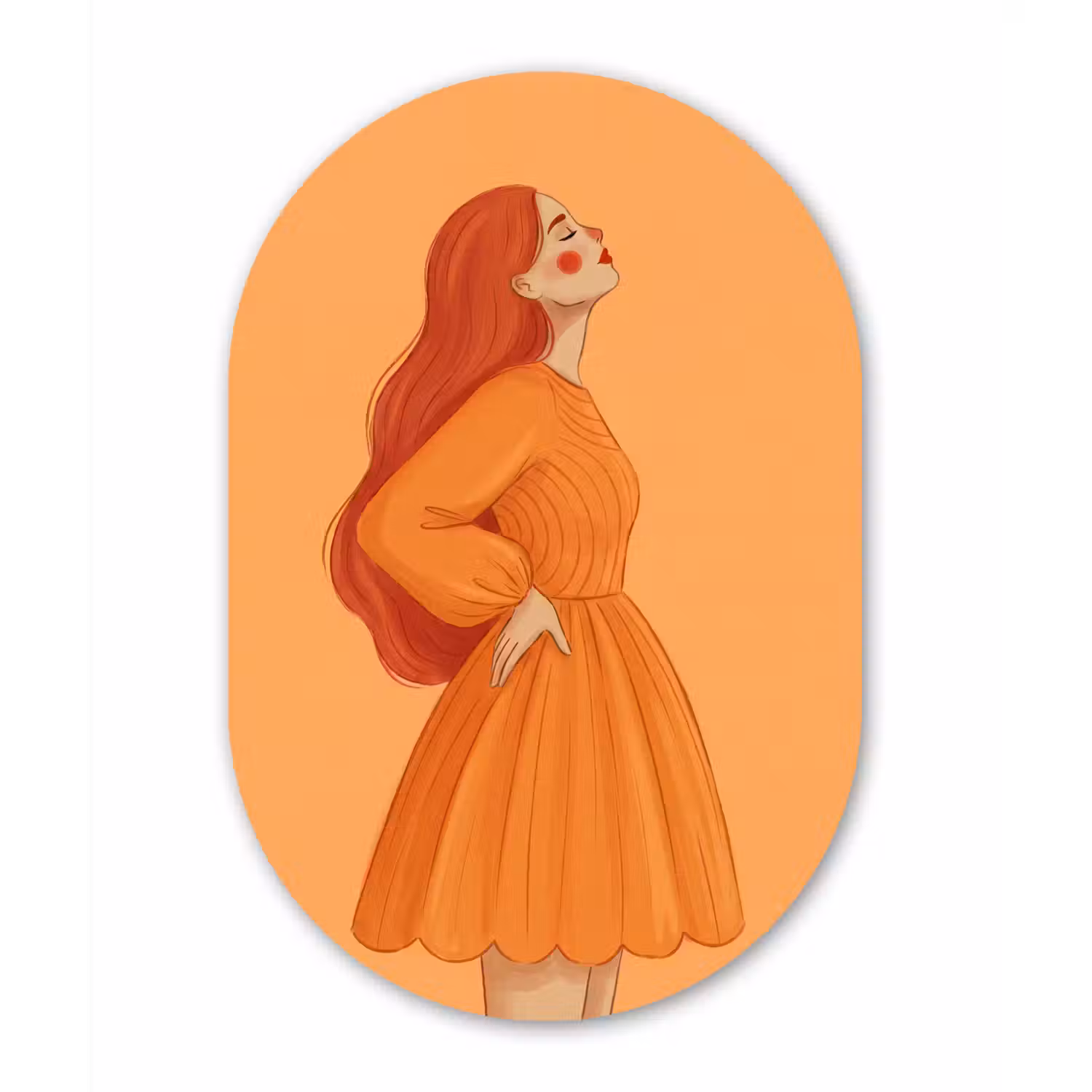 Vrouw - Profiel - Mensen - Modern - Oranje Wandcirkel Ovaal Forex klein -3d