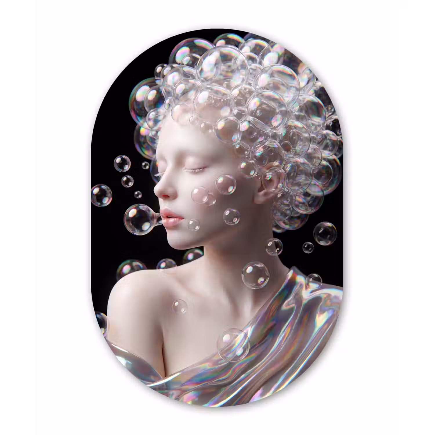 Vrouw - Bellen - Abstract - Kleurrijk Wandcirkel Ovaal Forex klein -3d