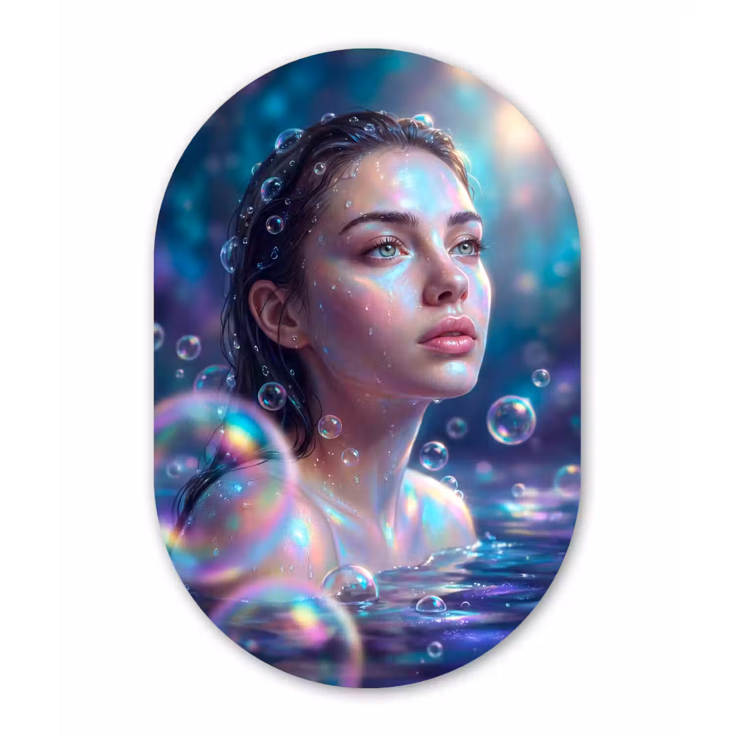 Vrouw - Water - Portret - Kleurrijk - Modern Wandcirkel Ovaal Forex klein -3d