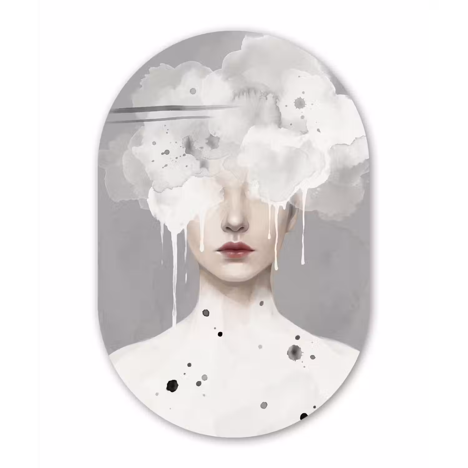 Vrouw - Wolk - Grijs Wandcirkel Ovaal Forex klein -3d