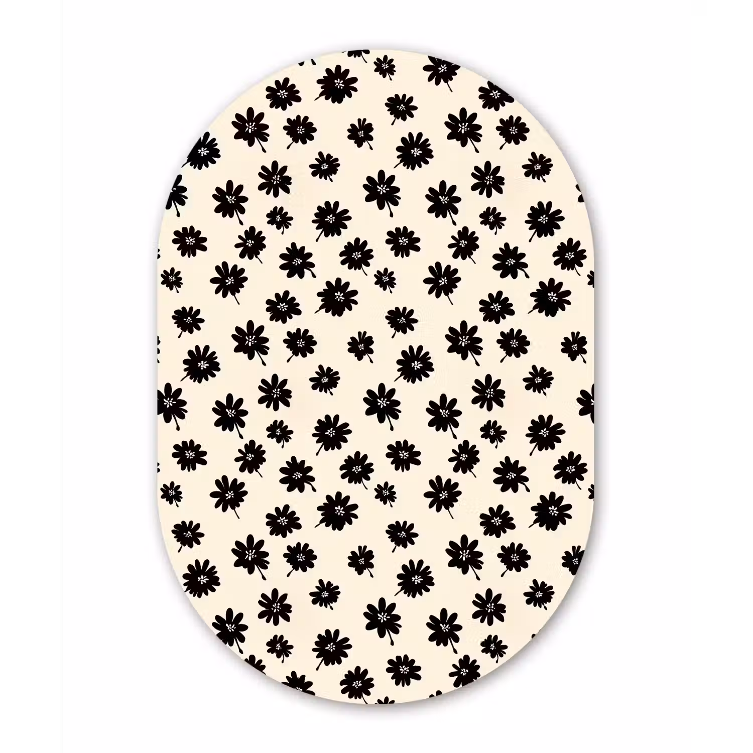 Madeliefjes - Grafisch - Zwart - Beige Wandcirkel Ovaal Forex klein 630 -3d