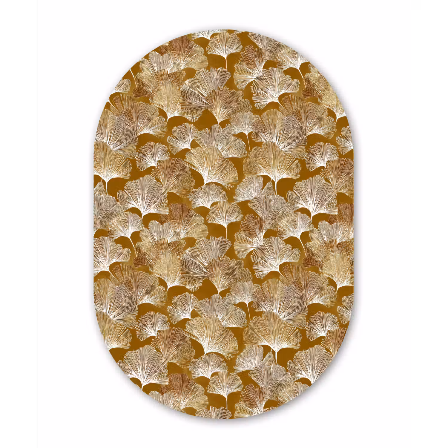 Ginkgo - Bladeren - Goud Wandcirkel Ovaal Forex klein 630 -3d