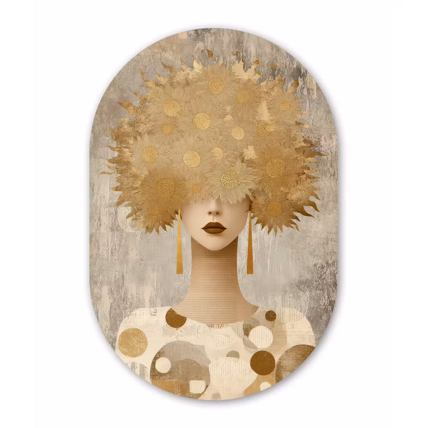 Goud - Portret - Vrouw Wandcirkel Ovaal Forex klein -3d