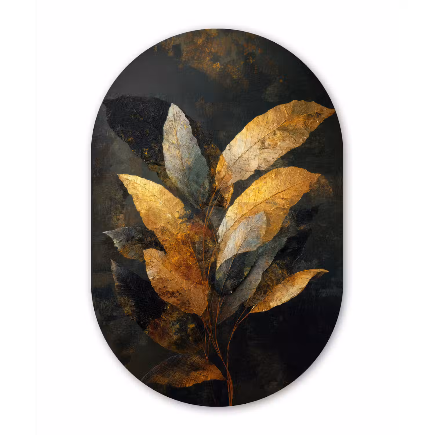 Gouden Bladcompositie – Botanische Luxe Wandcirkel Ovaal Forex klein -3d