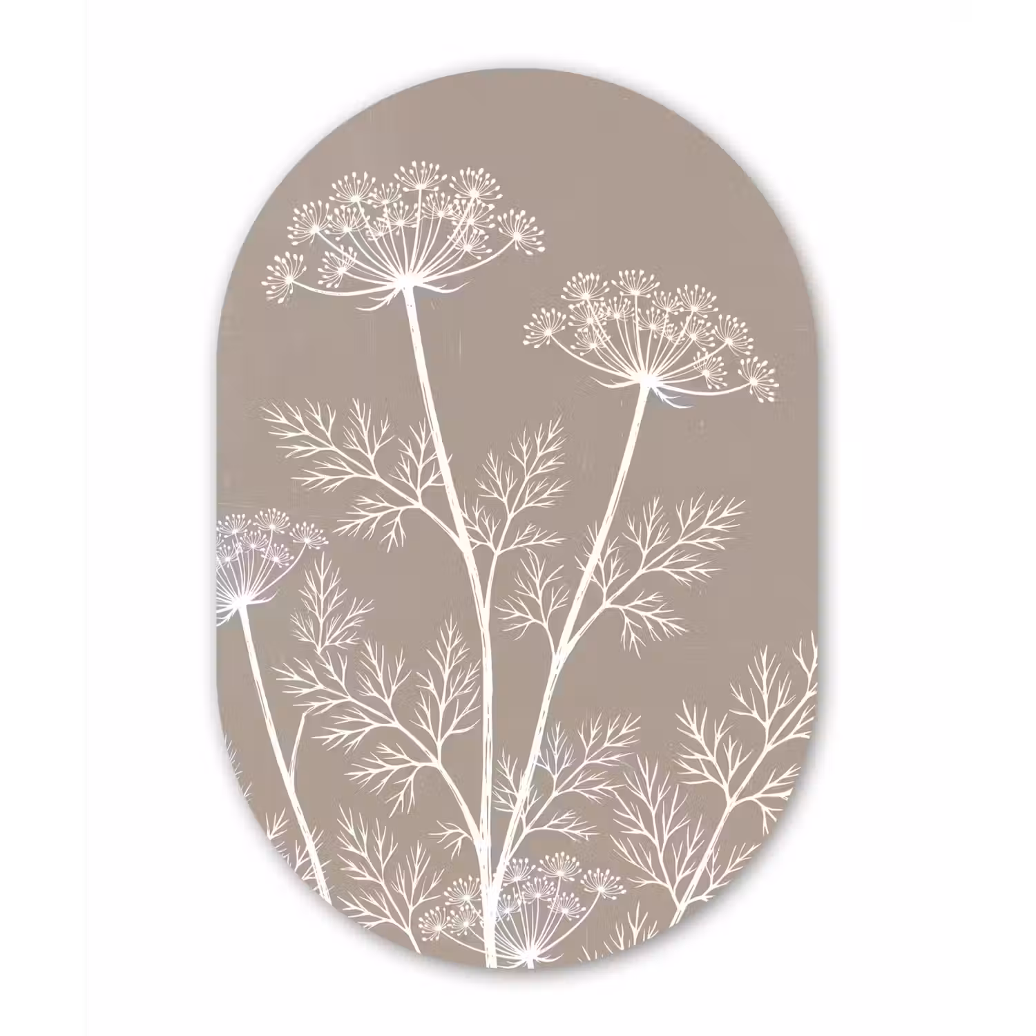 Grafisch - Fluitenkruid - Taupe Wandcirkel Ovaal Forex klein -3d