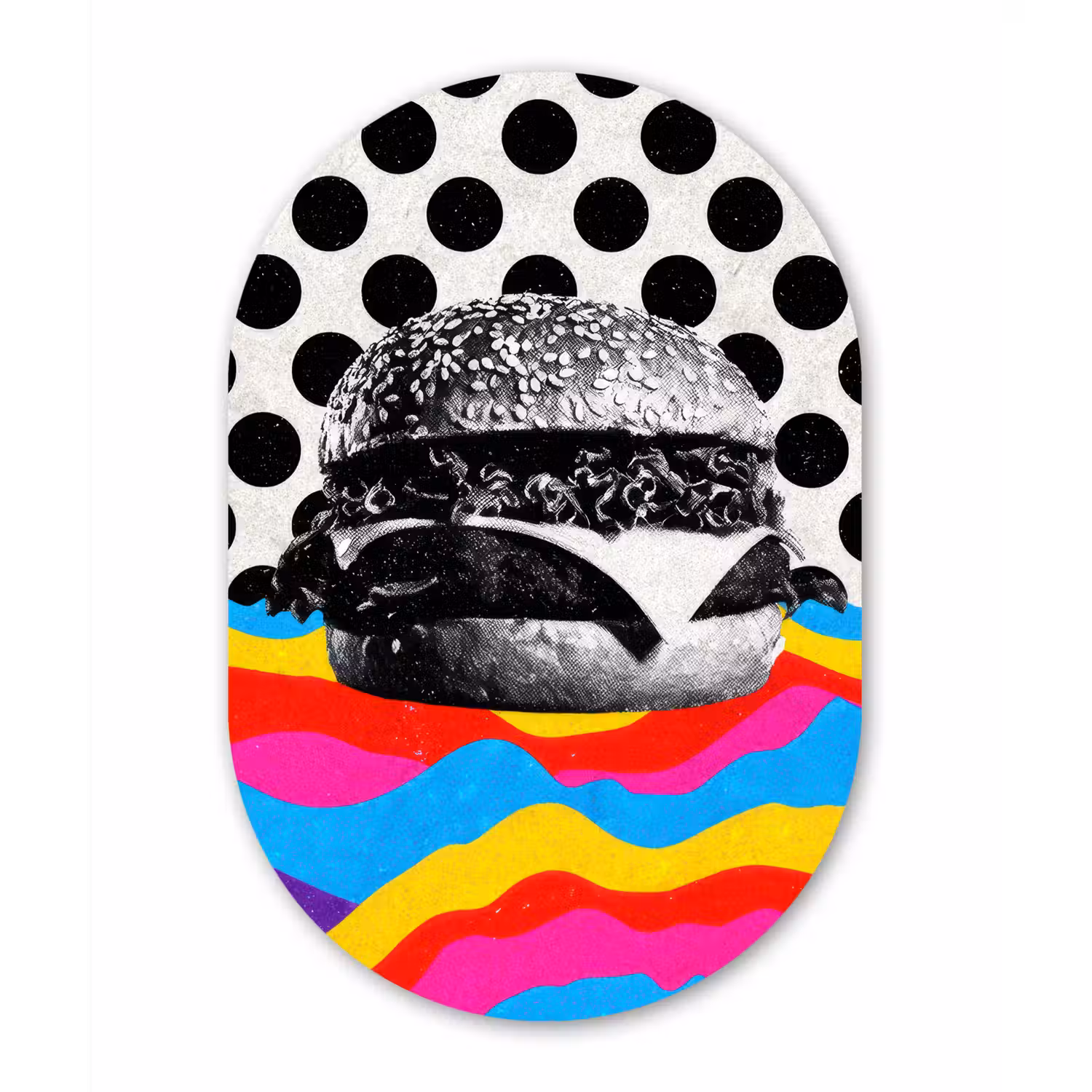 Hamburger - Stippen - Golven - Kleuren Wandcirkel Ovaal Forex klein -3d
