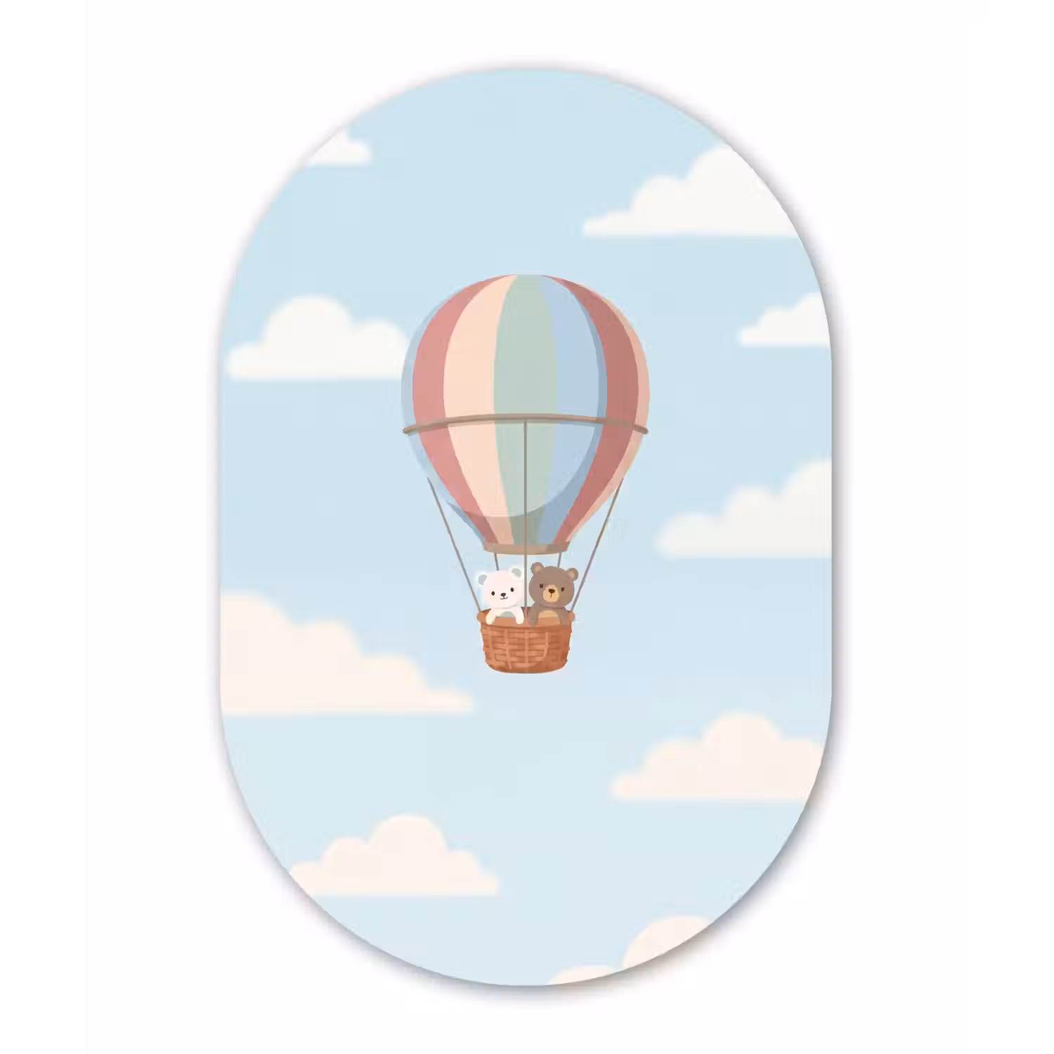 Luchtballon - Beren - Pastel Wandcirkel Ovaal Forex klein -3d
