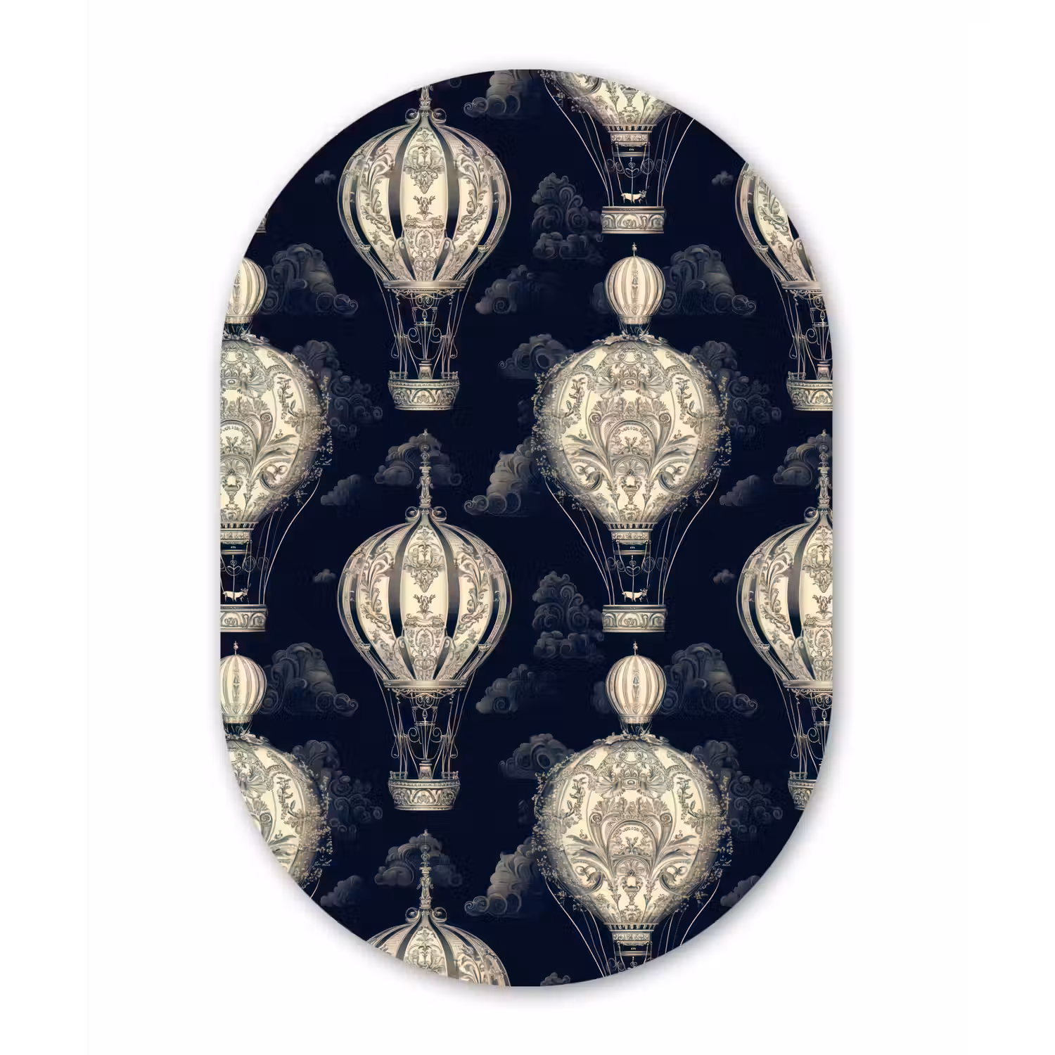 Luchtballonnen - Wolken - Patroon - Donkerblauw Wandcirkel Ovaal Forex klein 630 -3d