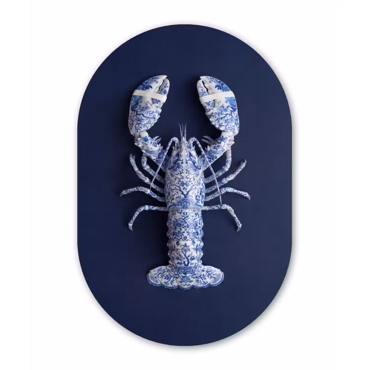 Kreeft - Porselein - Delfts - Blauw Wandcirkel Ovaal Forex klein -3d