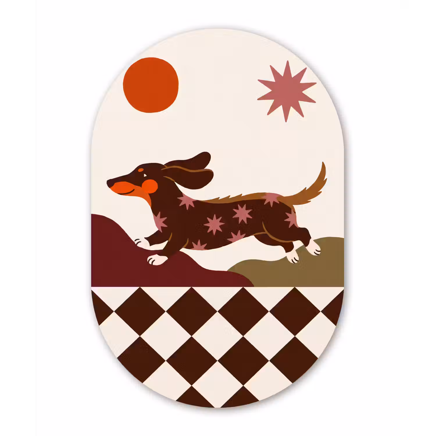 Hond - Abstract - Dieren - Modern - Bruin Wandcirkel Ovaal Forex klein -3d
