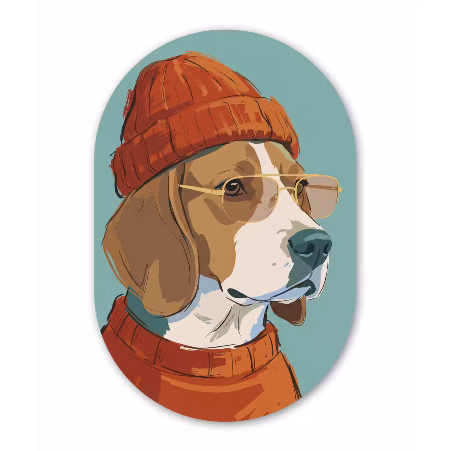 Hond - Beanie - Zonnebril - Dieren - Modern Wandcirkel Ovaal Forex klein -3d