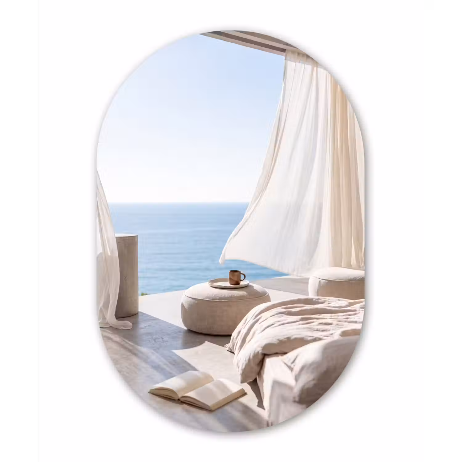 Interieur - Zeezicht - Modern - Rust - Beige Wandcirkel Ovaal Forex klein -3d