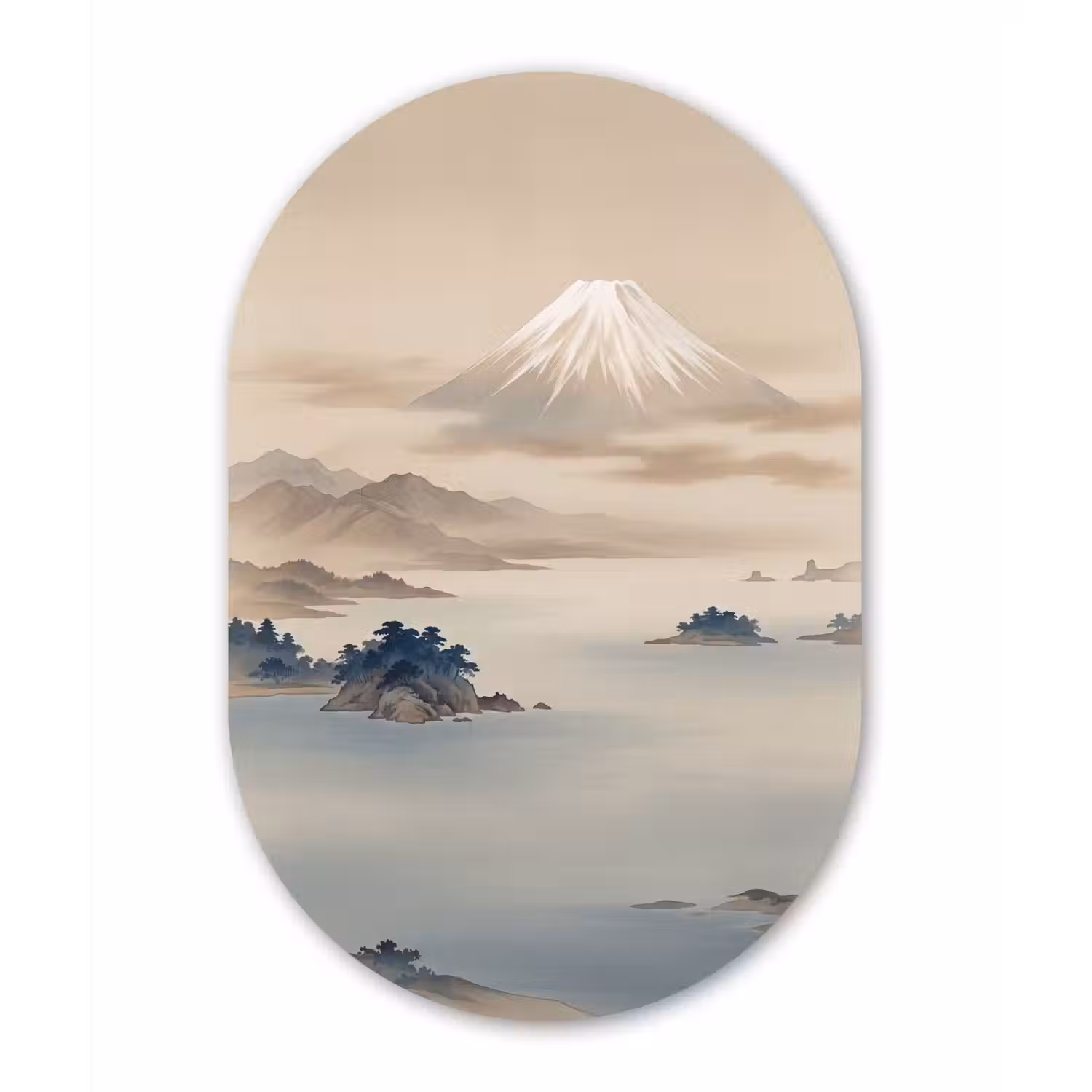 Japans - Landschap - Beige Wandcirkel Ovaal Forex klein -3d