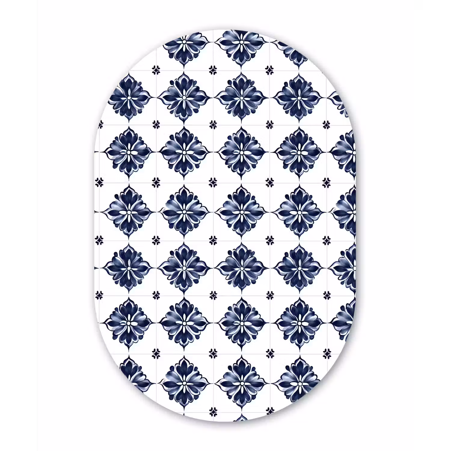Tegelmotief - Blauw - Wit - Bloem Wandcirkel Ovaal Forex klein 630 -3d