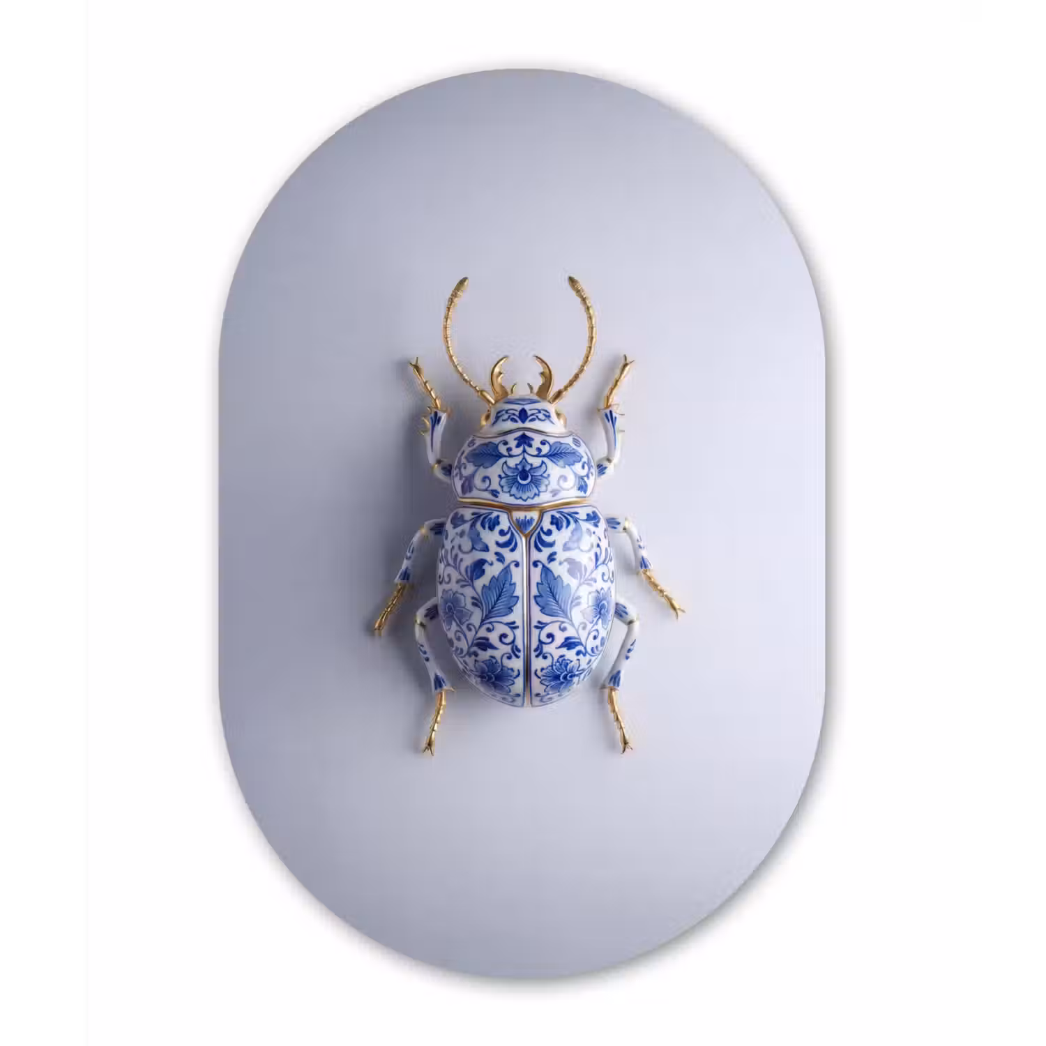 Kever - Delfts - Blauw - Goud Wandcirkel Ovaal Forex klein -3d