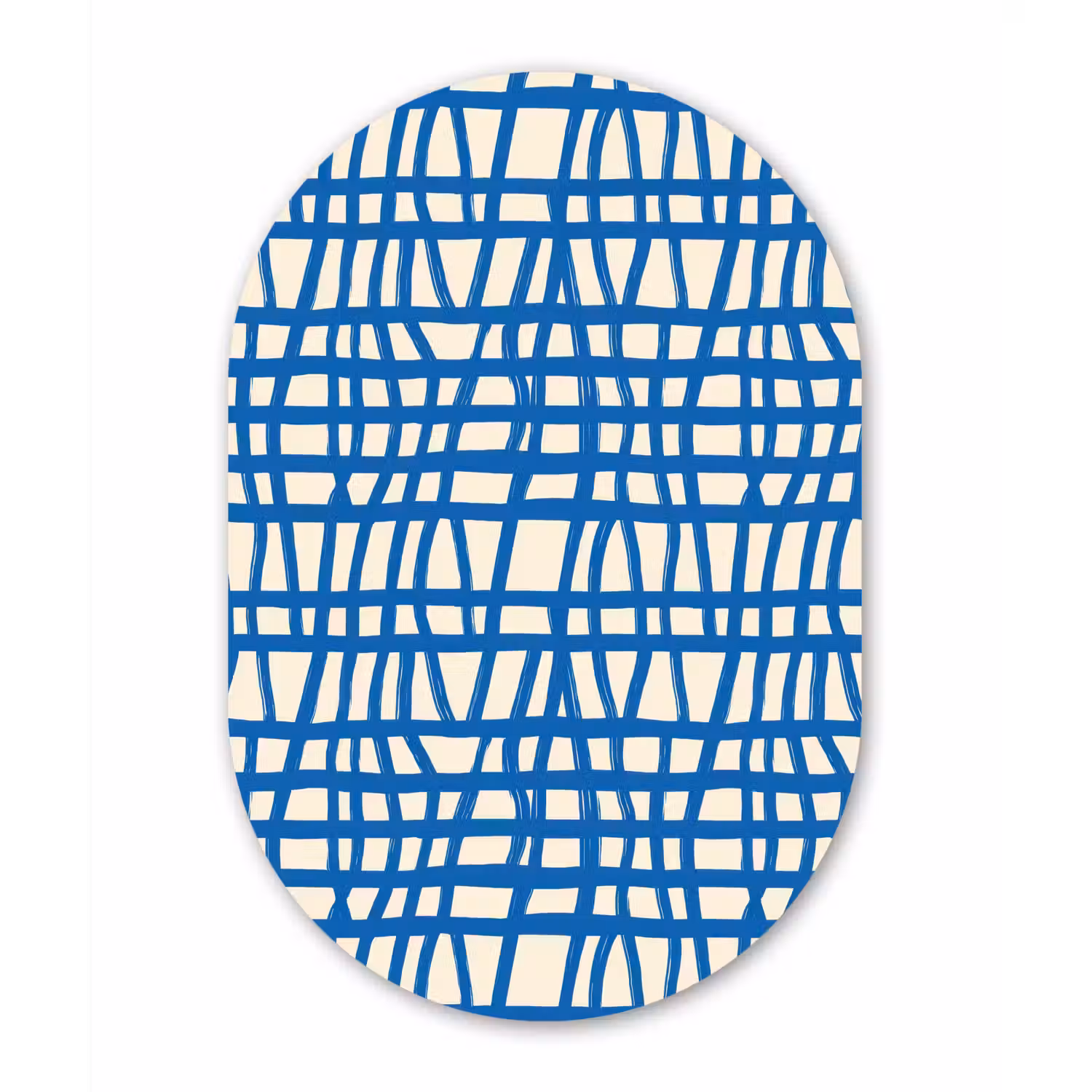 Ruitpatroon - Blauw - Crème Wandcirkel Ovaal Forex klein 630 -3d