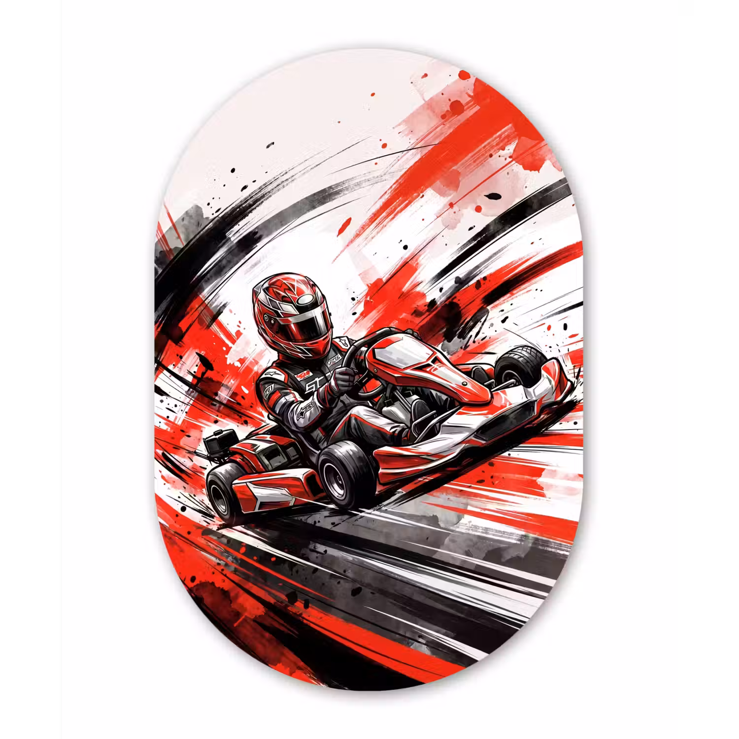Kart - Coureur - Snelheid - Rood Wandcirkel Ovaal Forex klein -3d