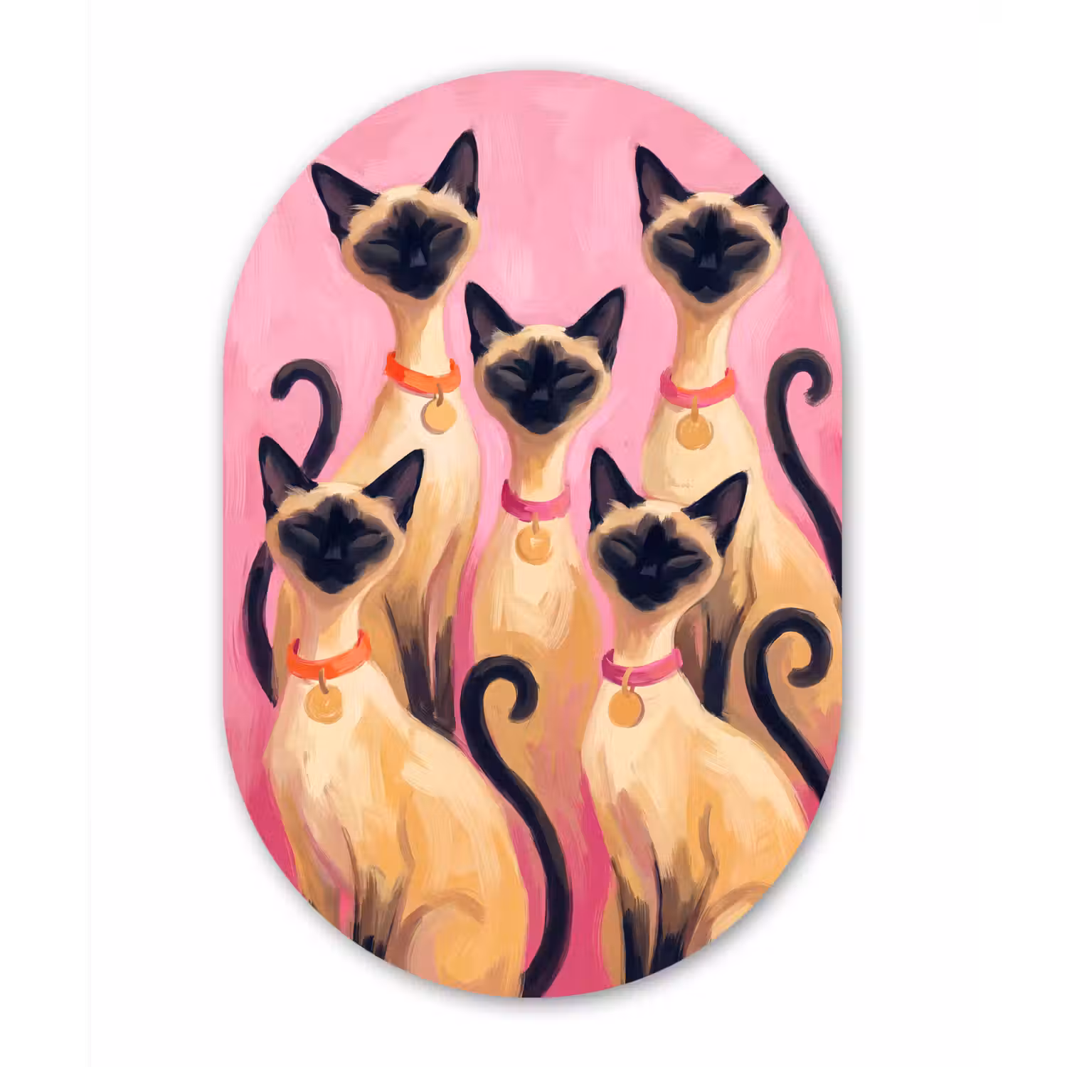 Kat - Groep - Dieren - Modern - Roze Wandcirkel Ovaal Forex klein -3d
