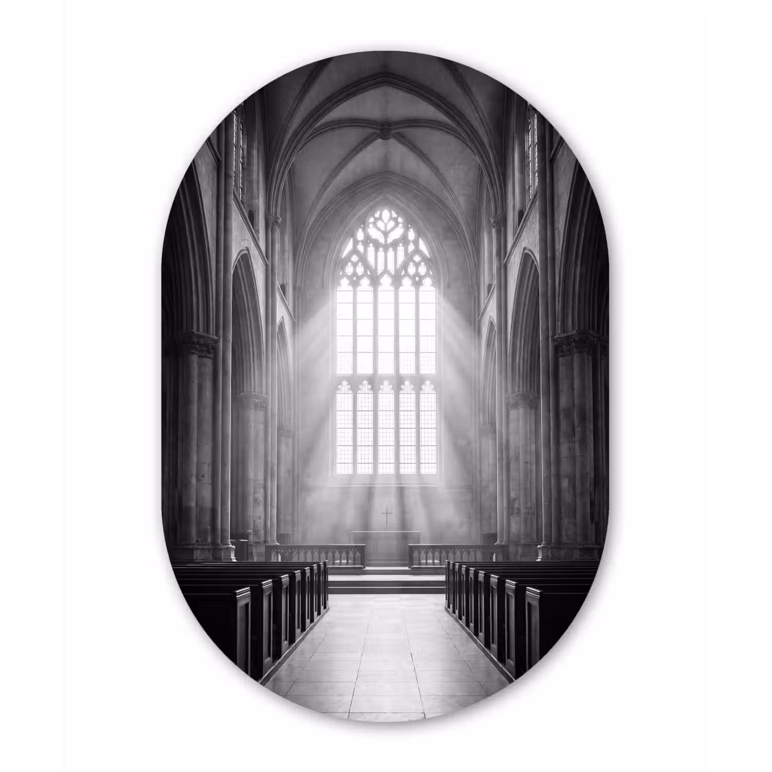 Kerk - Interieur - Lichtstralen - Architectuur - Klassiek Wandcirkel Ovaal Forex klein -3d
