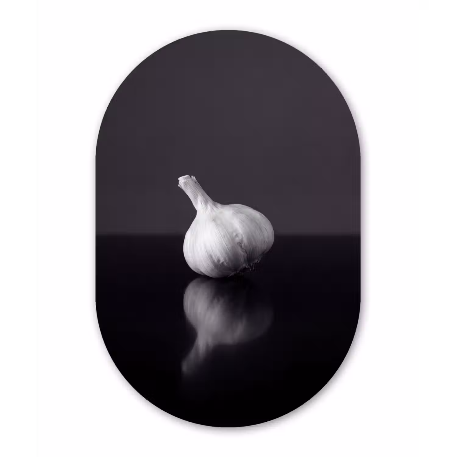 Knoflook - Zwart - Wit Wandcirkel Ovaal Forex klein -3d