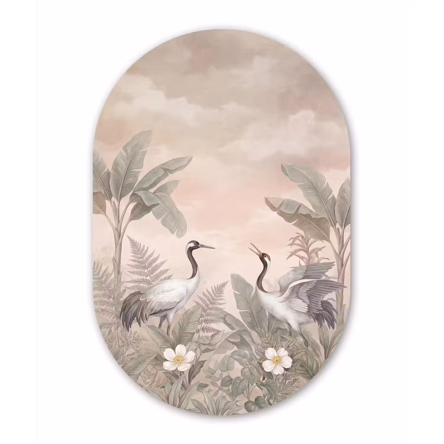 Kraanvogels - Natuur - Roze Wandcirkel Ovaal Forex klein -3d
