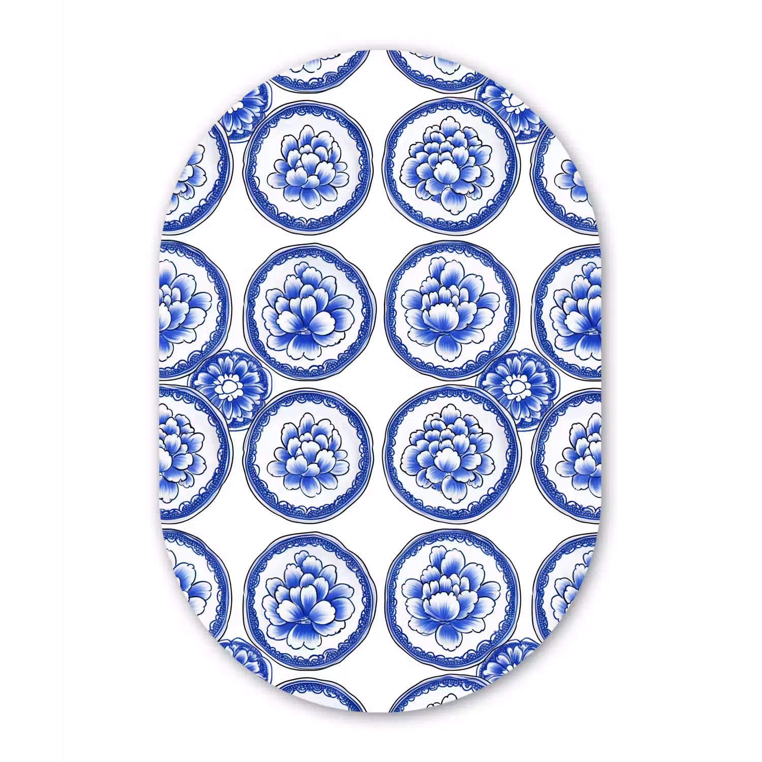 Cirkels - Bloemen - Blauw Wandcirkel Ovaal Forex klein 630 -3d
