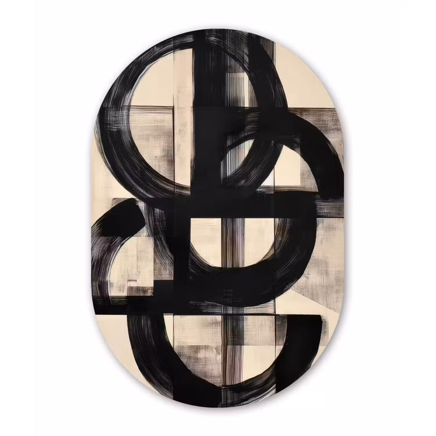 Cirkels - Lijnen - Vormen - Zwart Wandcirkel Ovaal Forex klein -3d