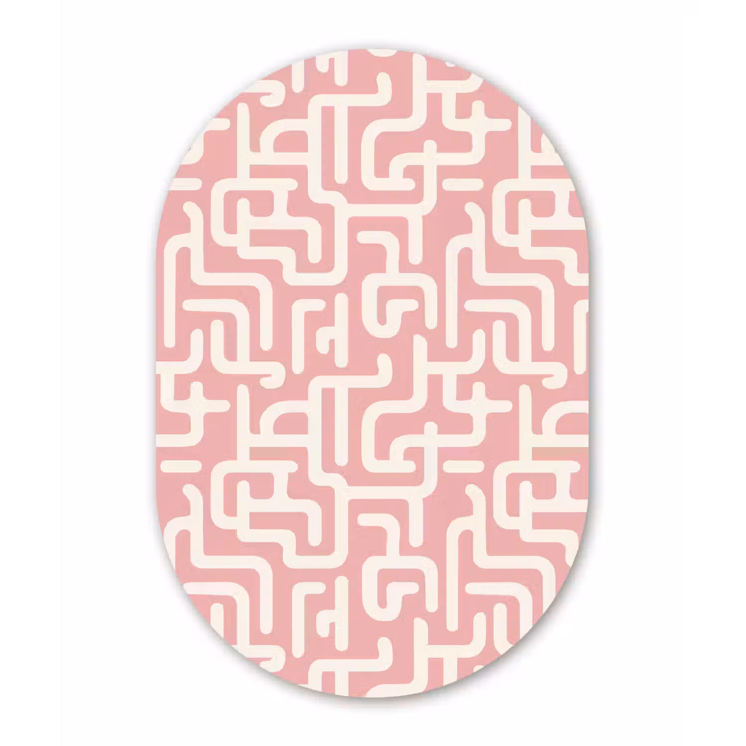 Doolhofpatroon - Roze - Wit - Abstract Wandcirkel Ovaal Forex klein 630 -3d