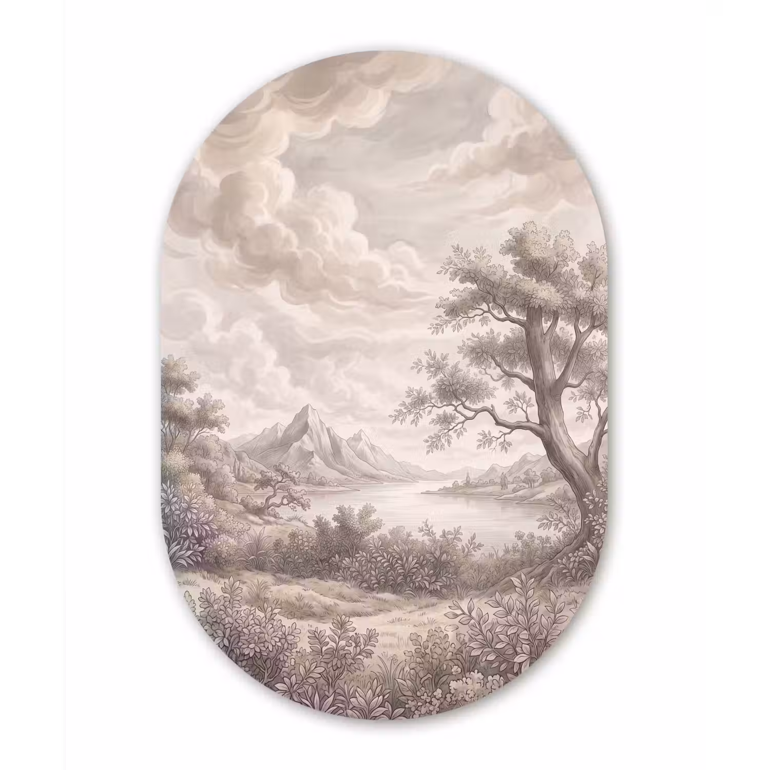 Landschap - Bergen - Meer - Natuur Wandcirkel Ovaal Forex klein -3d