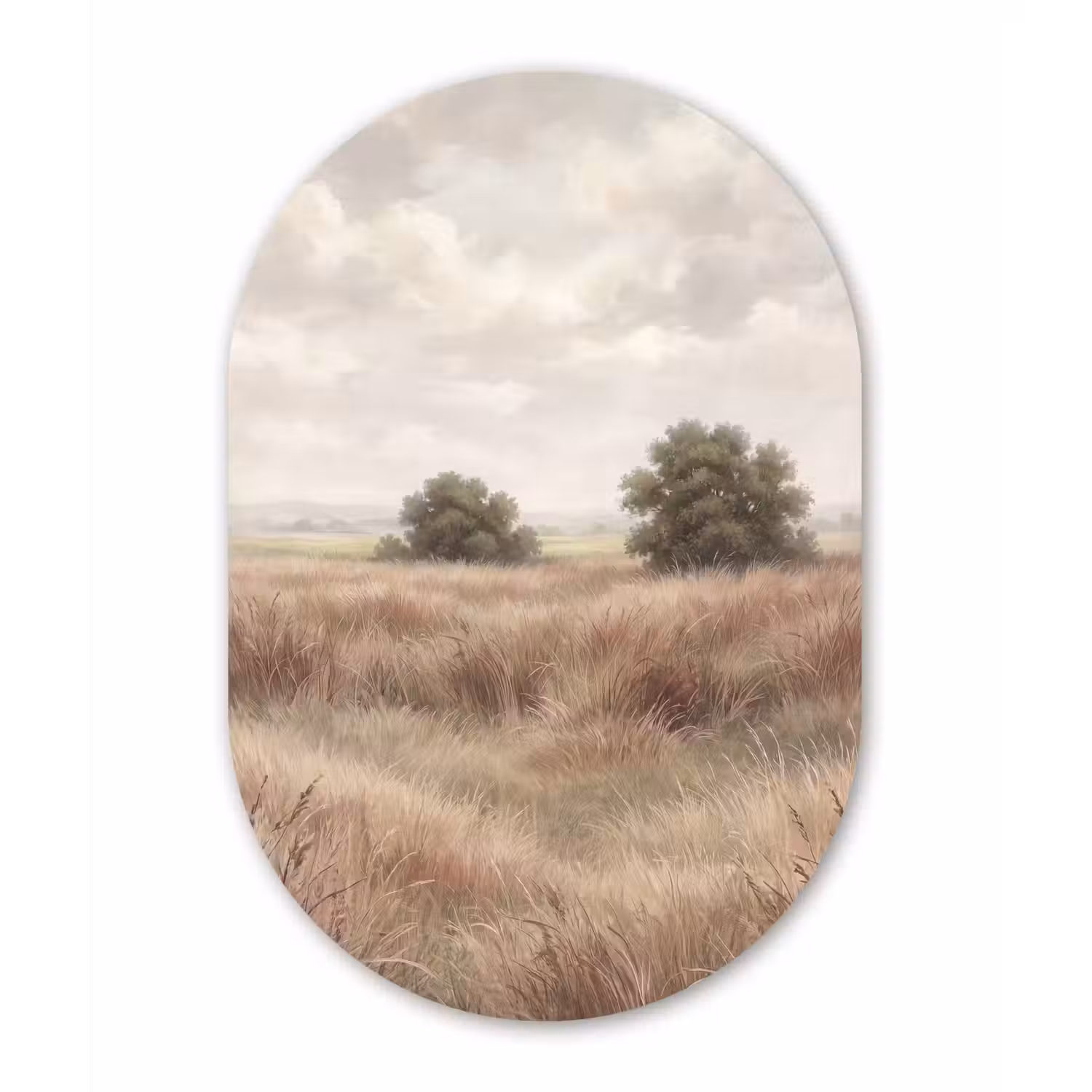 Landschap - Minimalistisch - Beige Wandcirkel Ovaal Forex klein -3d