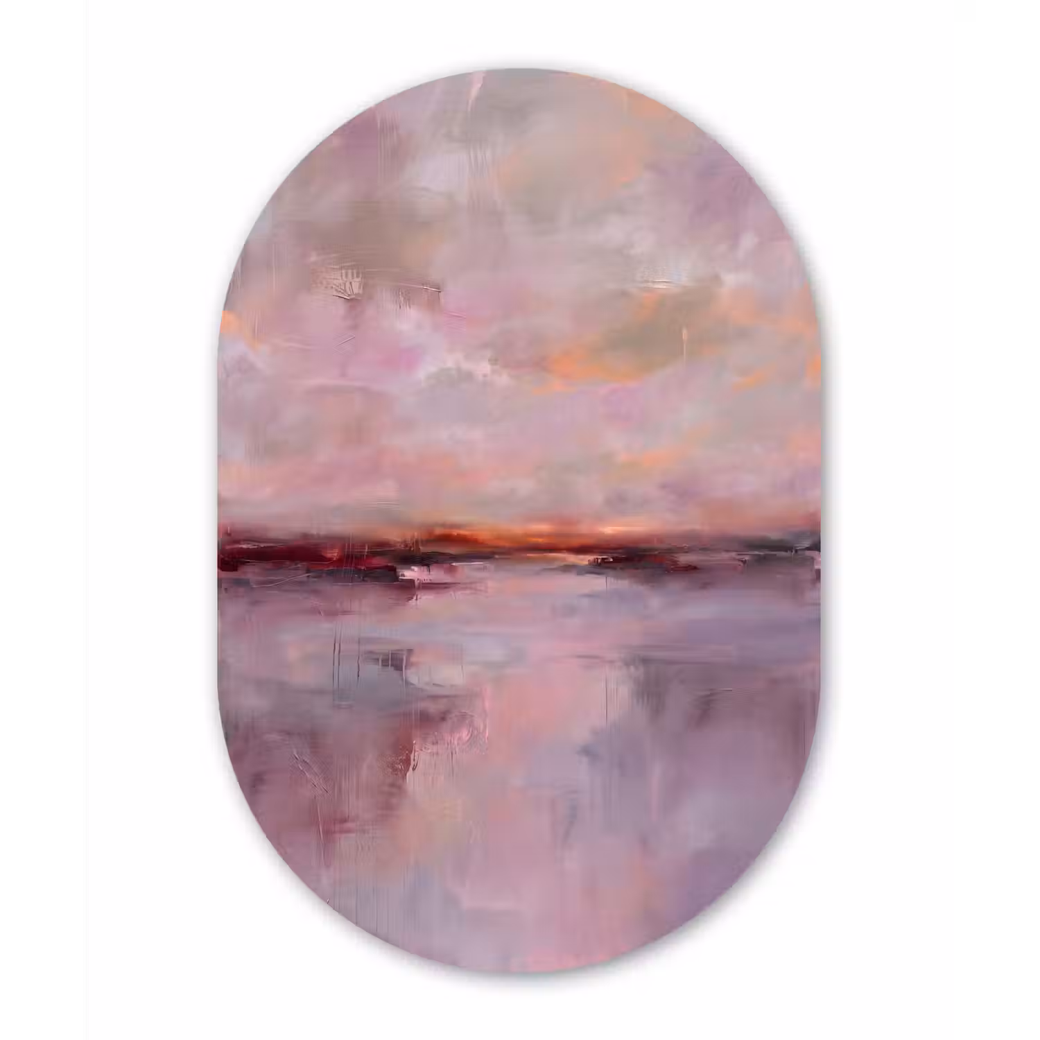 Landschap - Zonsondergang - Abstract - Modern - Roze Wandcirkel Ovaal Forex klein -3d
