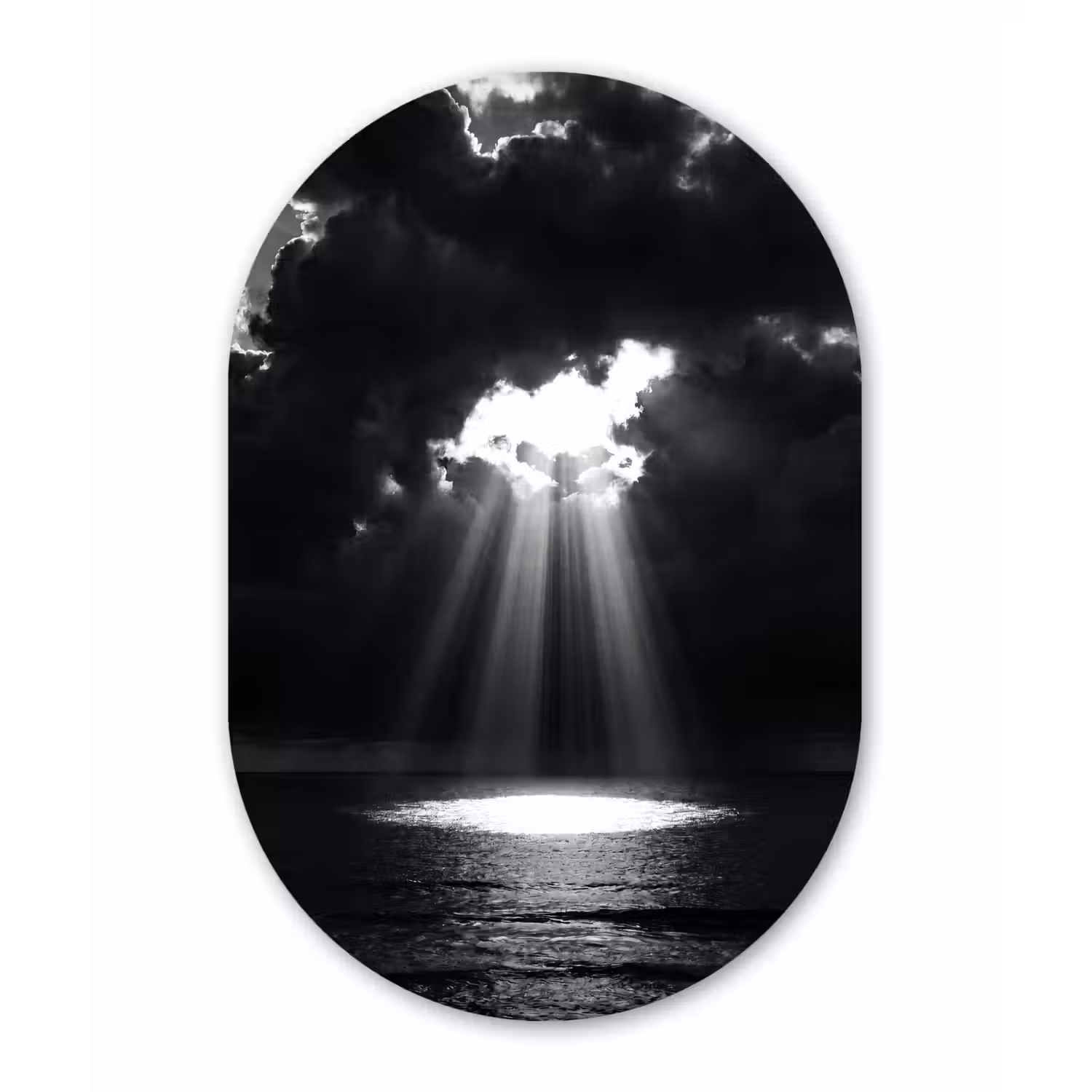 Licht - Wolken - Zee - Zwart-wit - Natuur Wandcirkel Ovaal Forex klein -3d