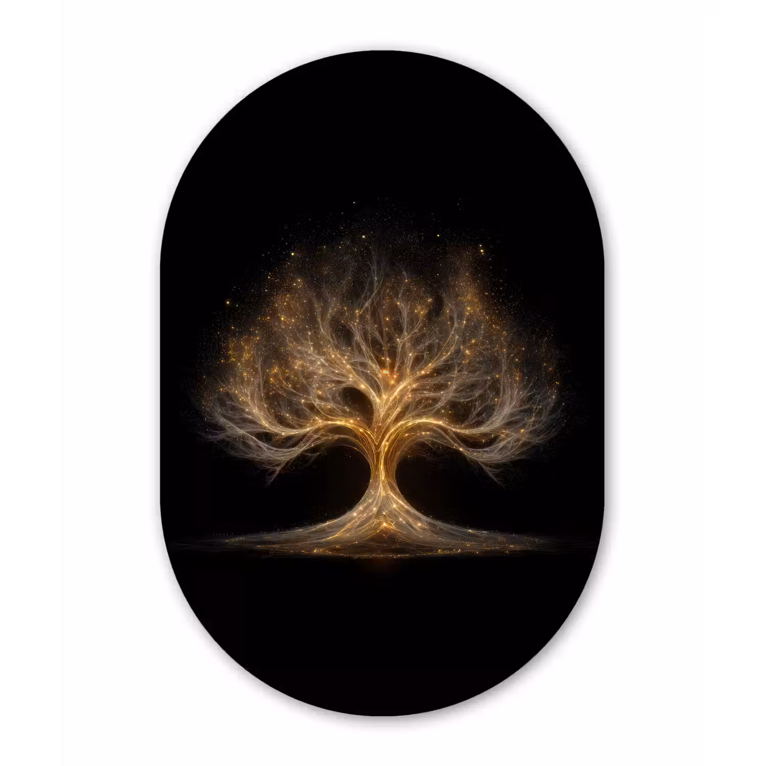 Lichtjes - Boom - Abstract - Zwart Wandcirkel Ovaal Forex klein -3d