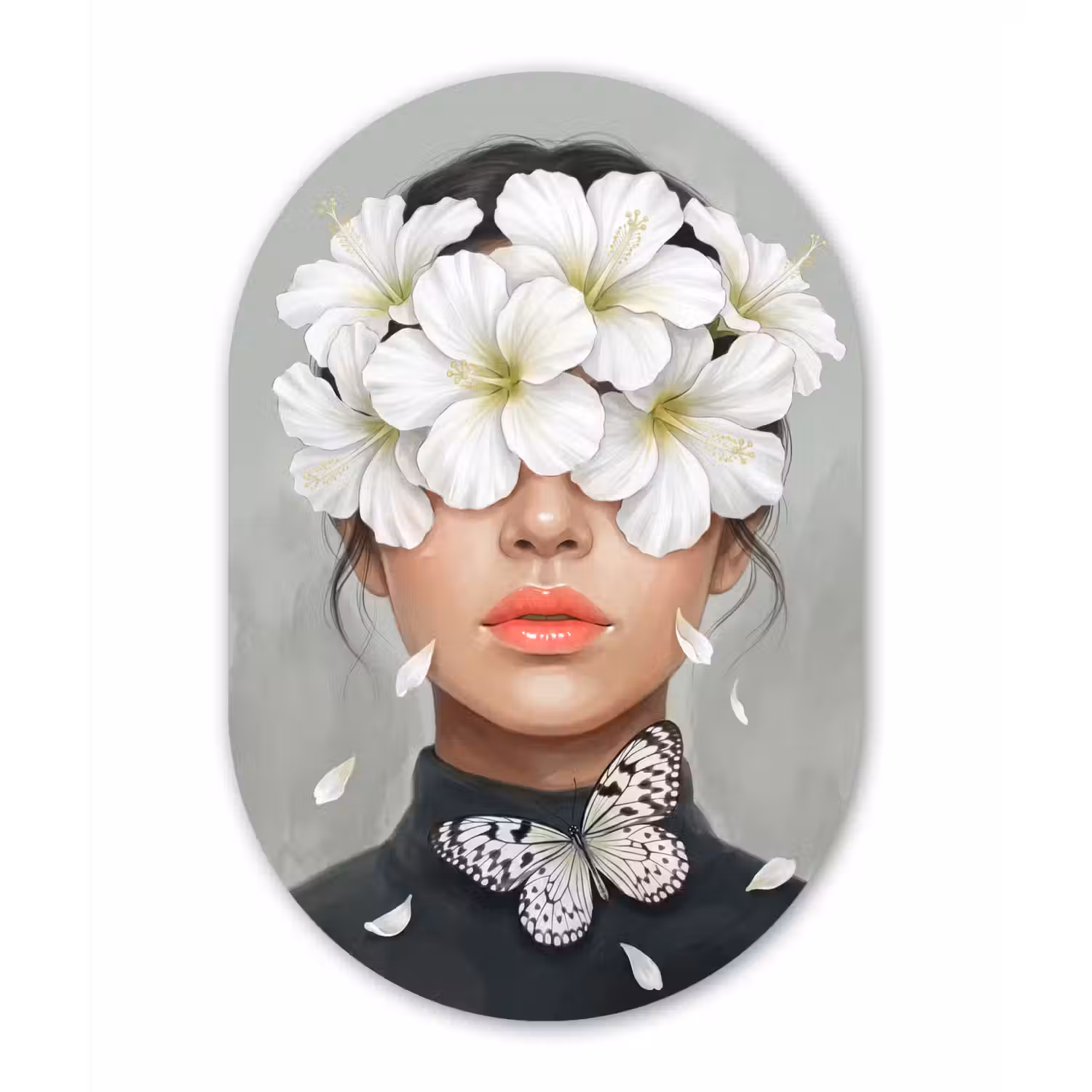 Lelies - Portret - Wit Wandcirkel Ovaal Forex klein -3d