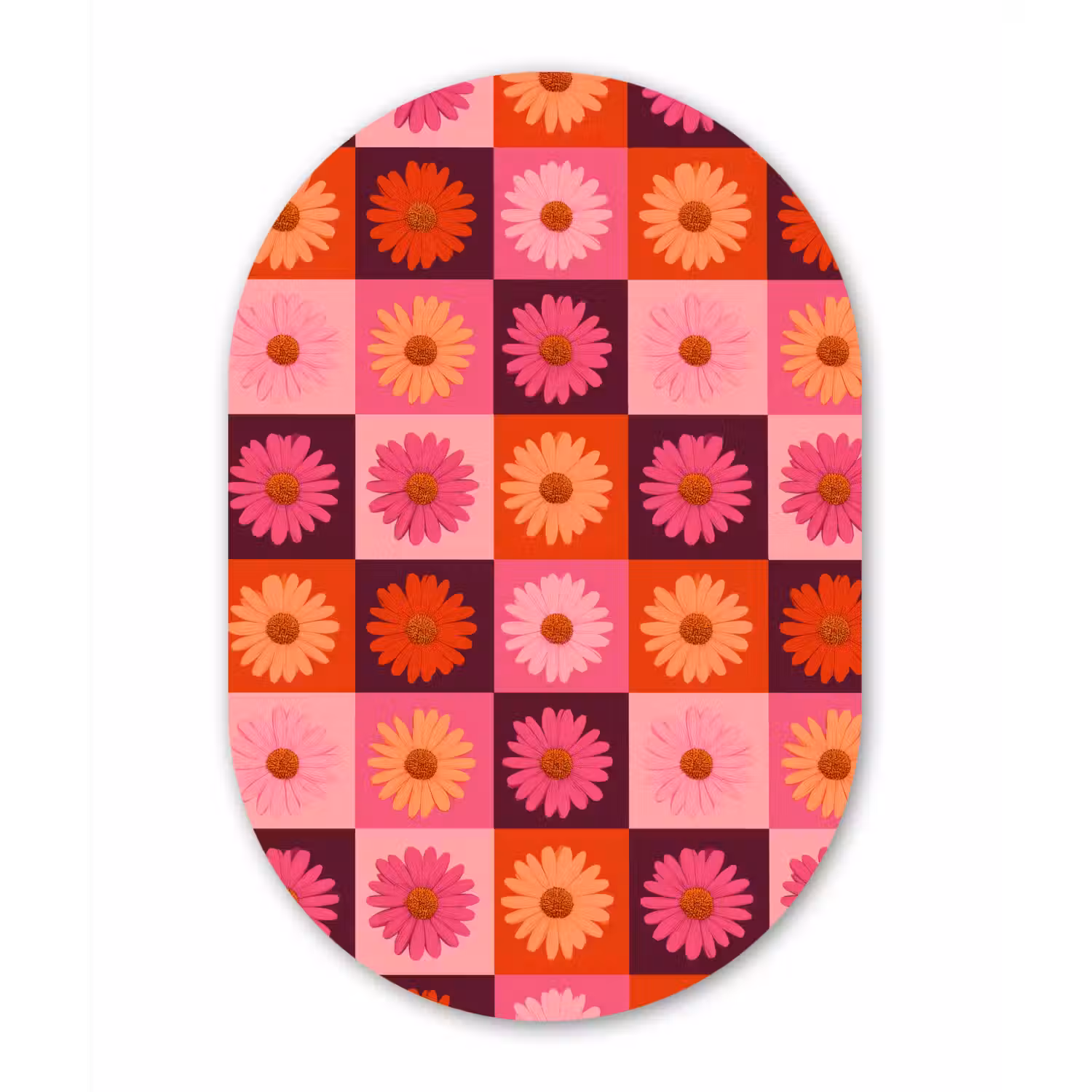 Madeliefjes - Dambord - Retro - Roze - Oranje Wandcirkel Ovaal Forex klein 630 -3d
