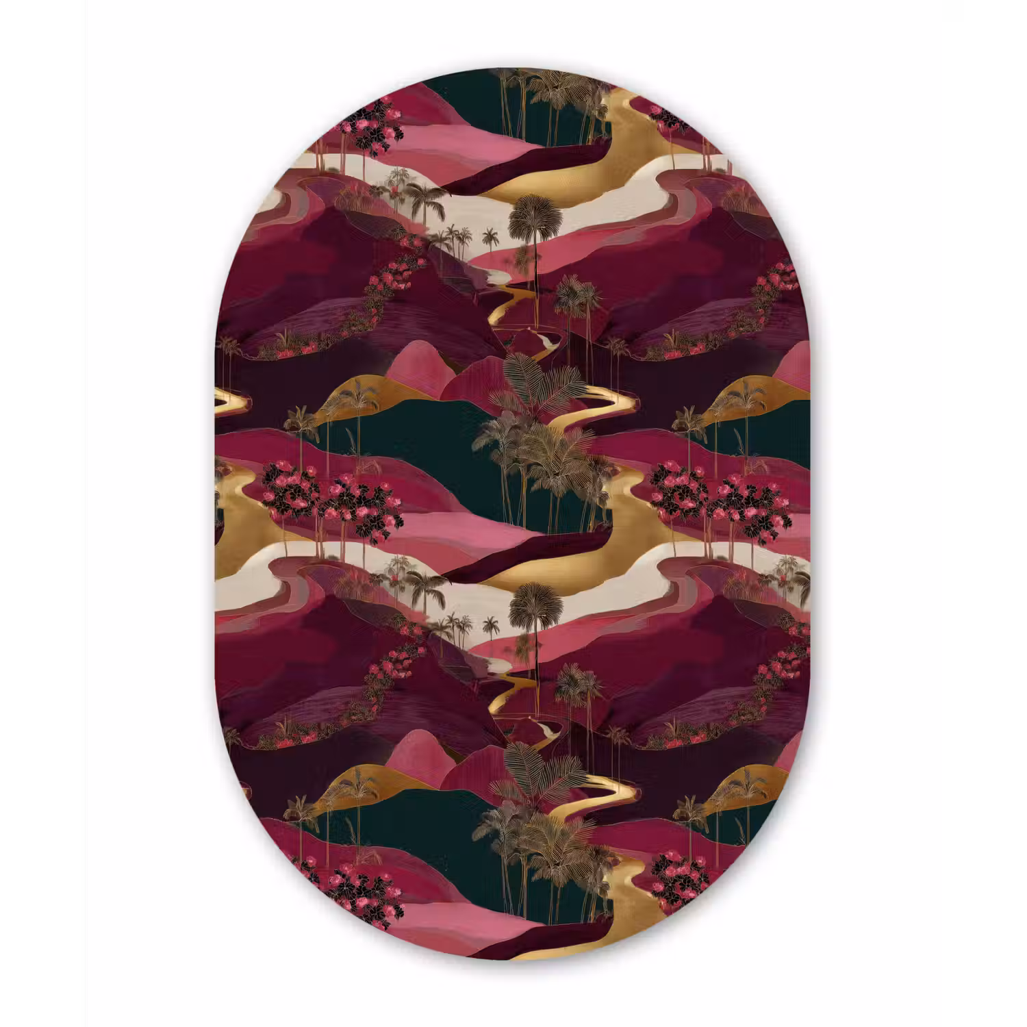 Magisch - Palmbomen - Goud Wandcirkel Ovaal Forex klein 630 -3d